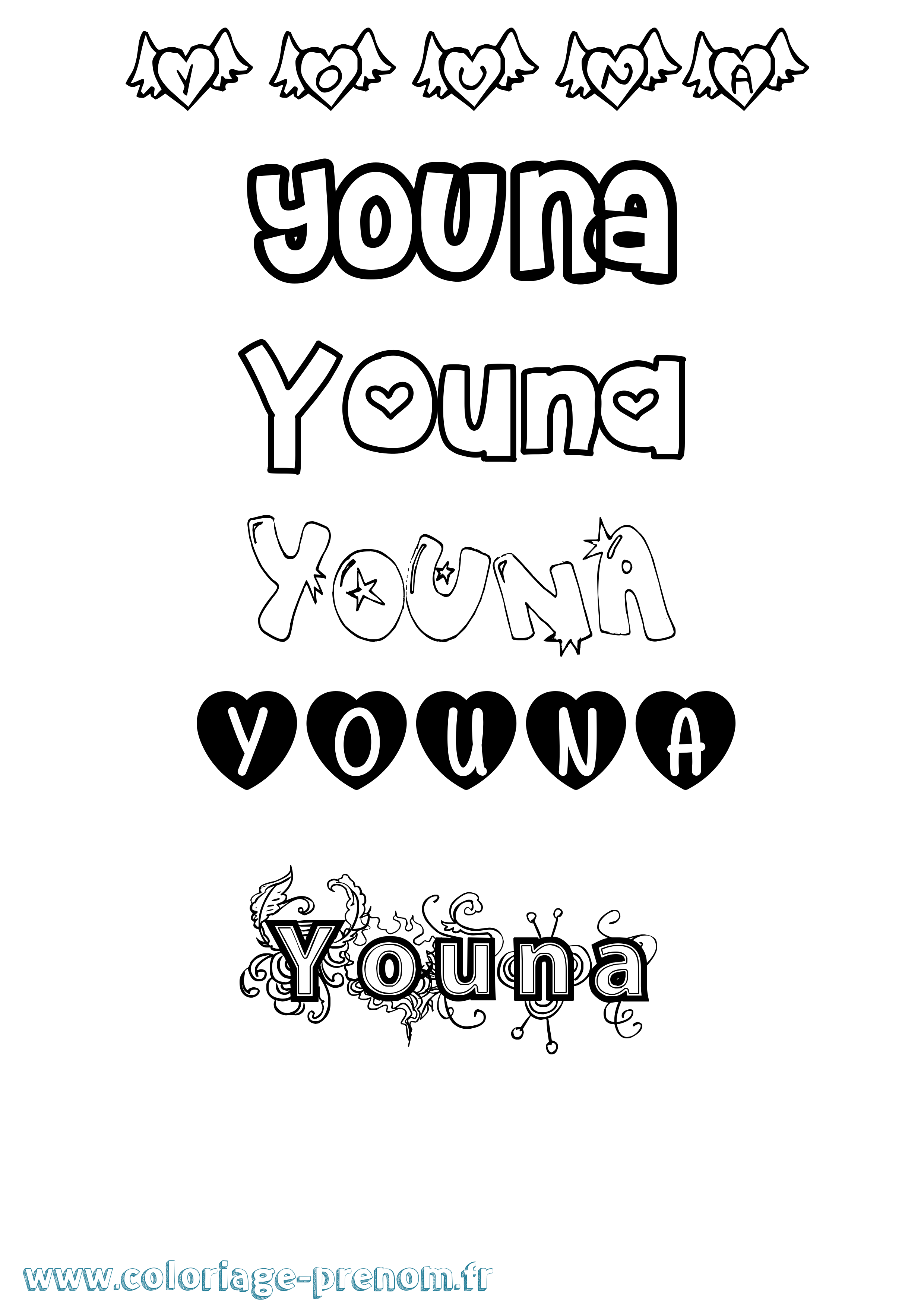 Coloriage Youna Girly Coloriage prénom Youna Girly
