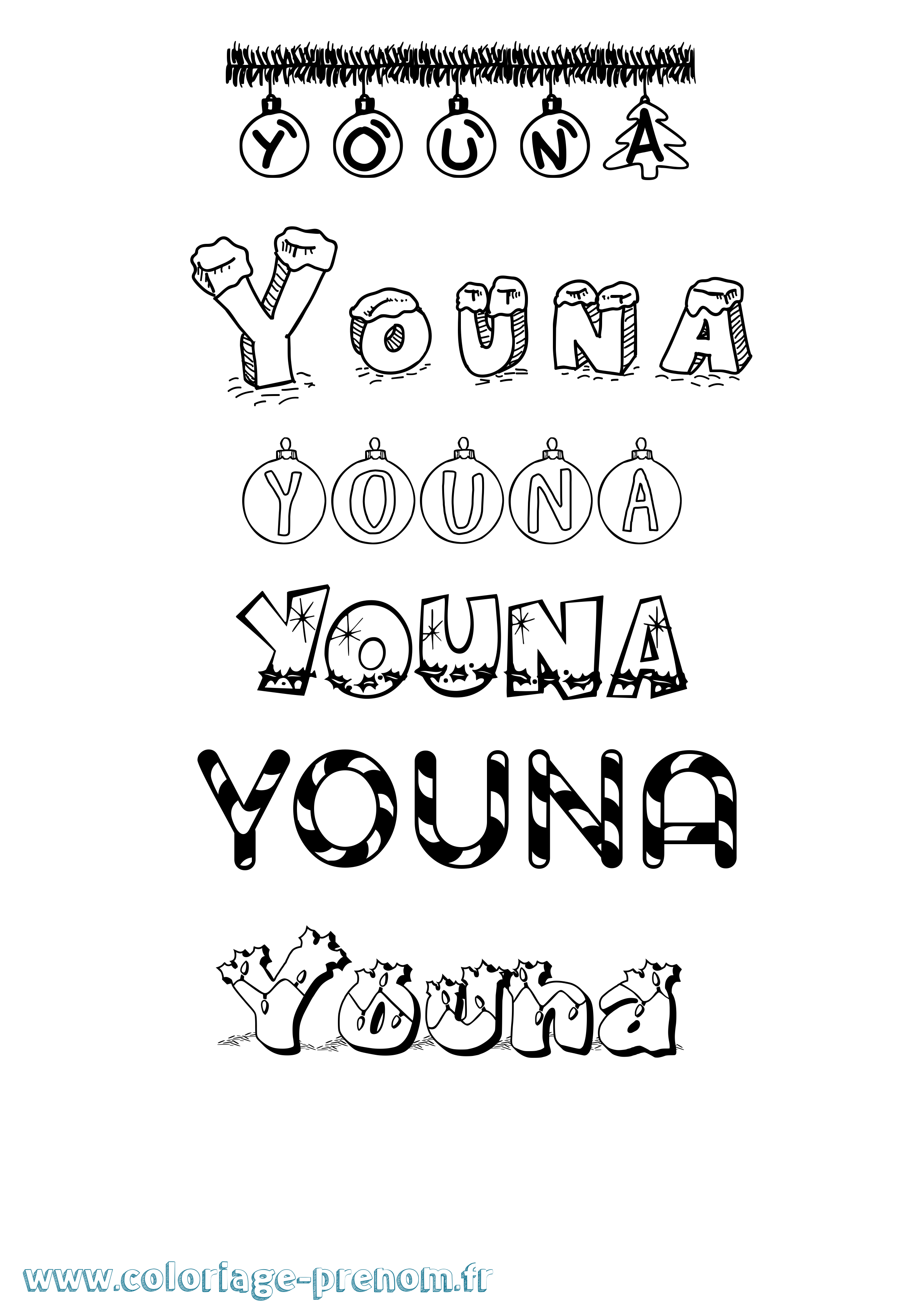 Coloriage Youna Noël Coloriage prénom Youna Noël