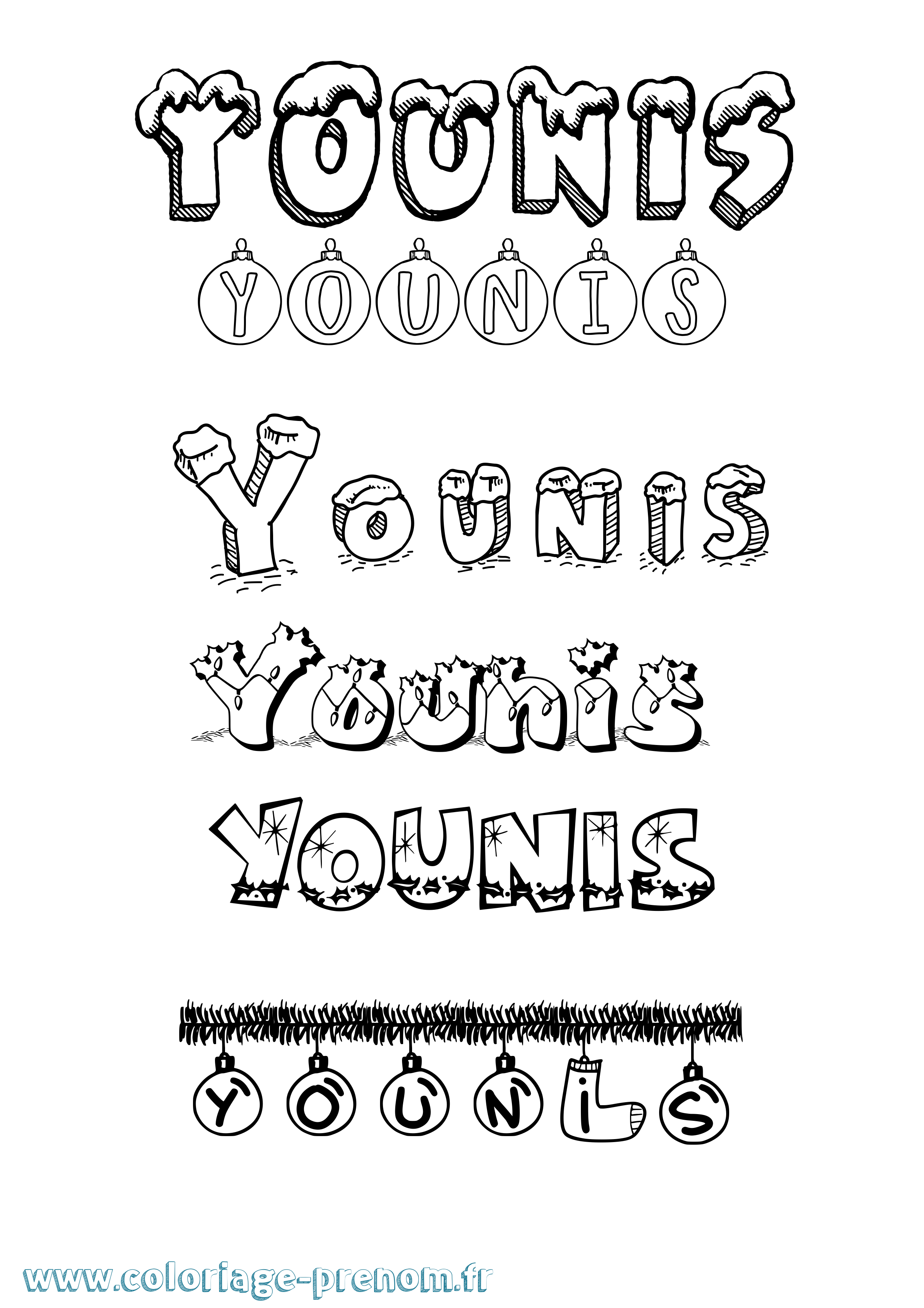 Coloriage Younis Noël Coloriage prénom Younis Noël