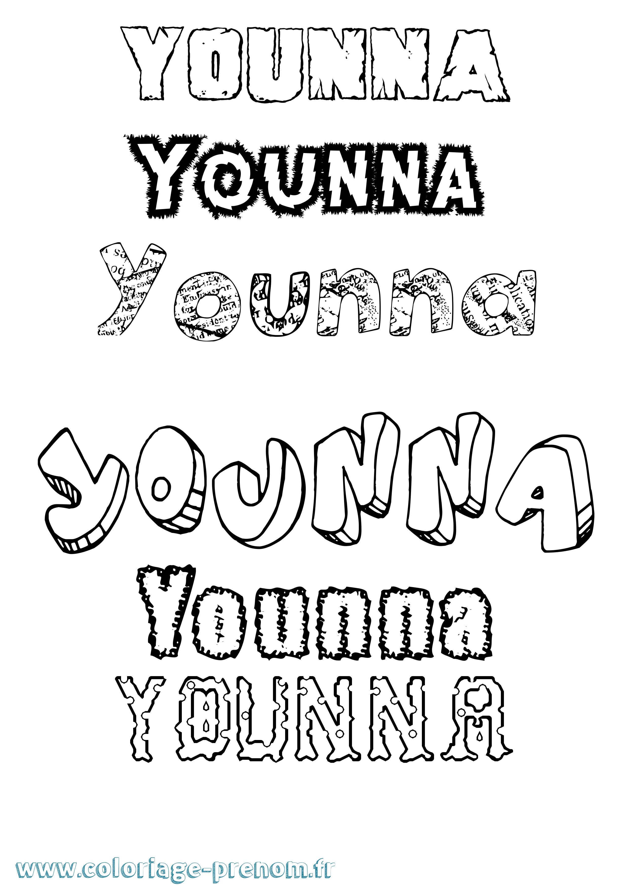 Coloriage Younna Destructuré Coloriage prénom Younna Destructuré