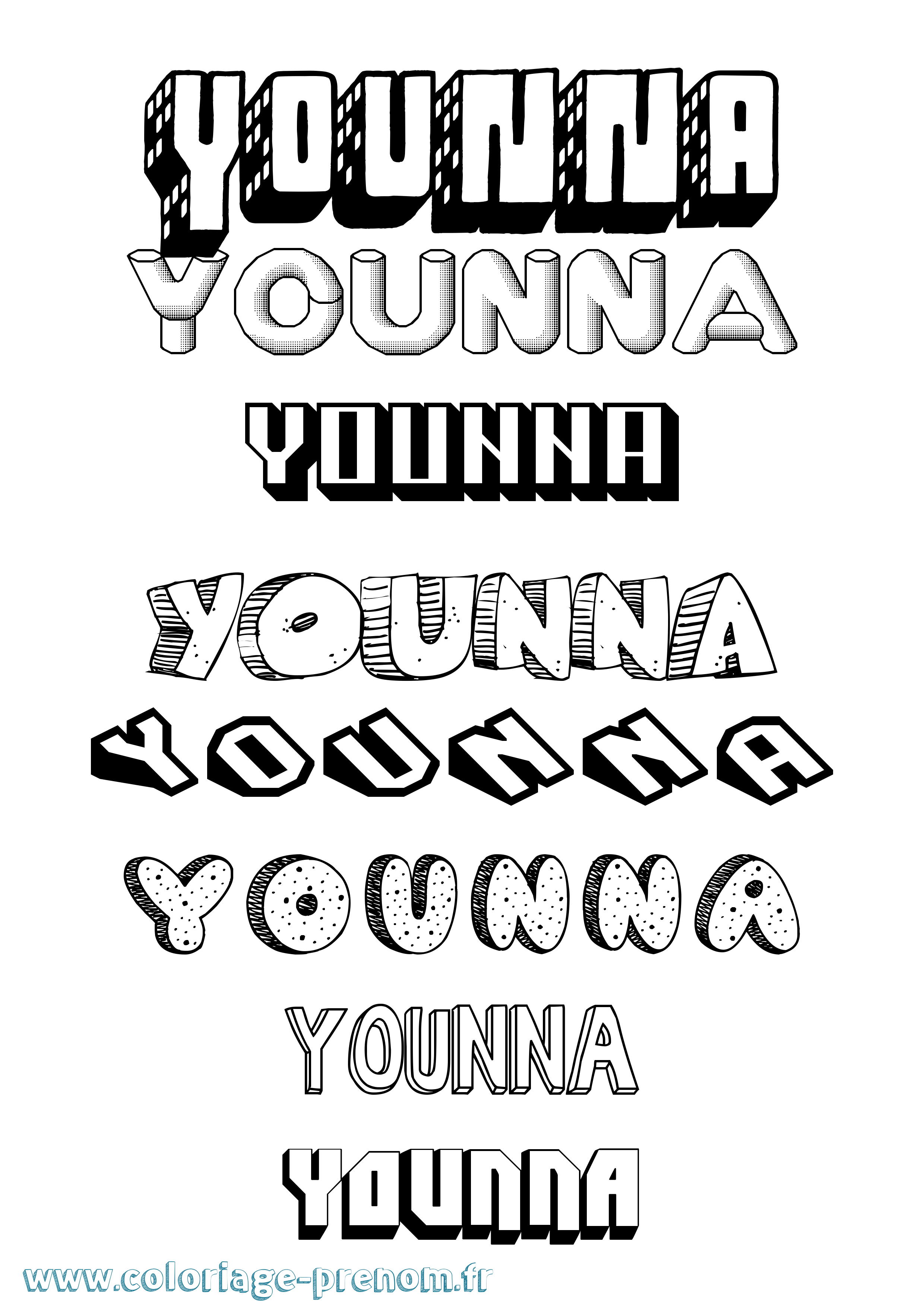 Coloriage Younna Effet 3D Coloriage prénom Younna Effet 3D