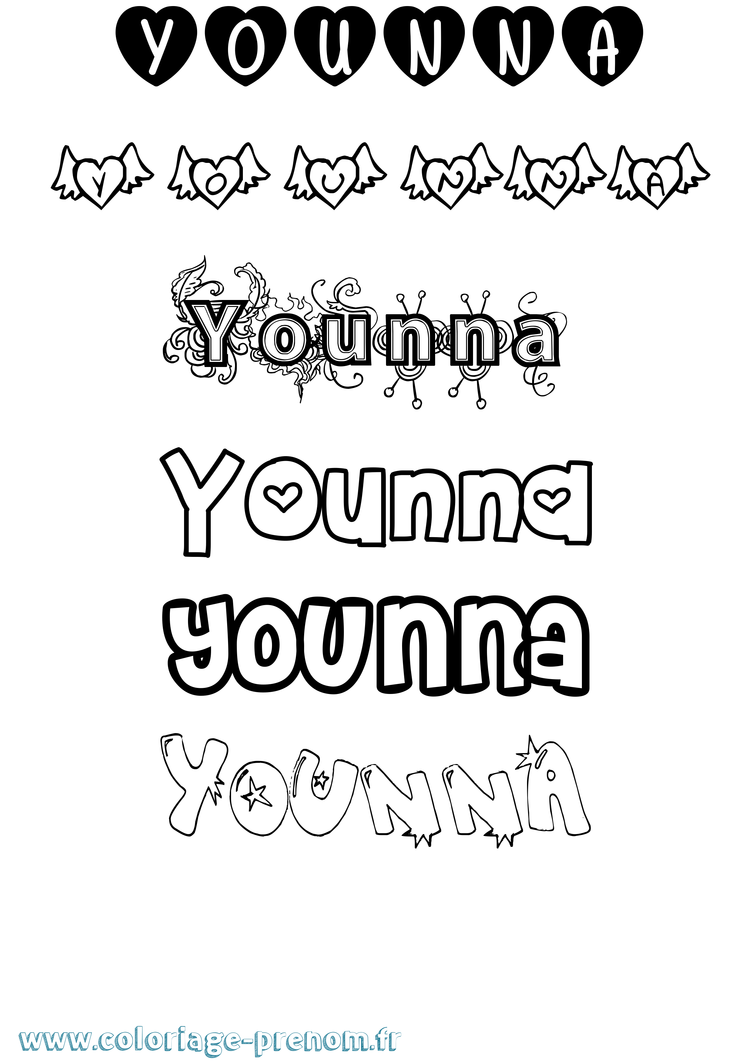 Coloriage Younna Girly Coloriage prénom Younna Girly