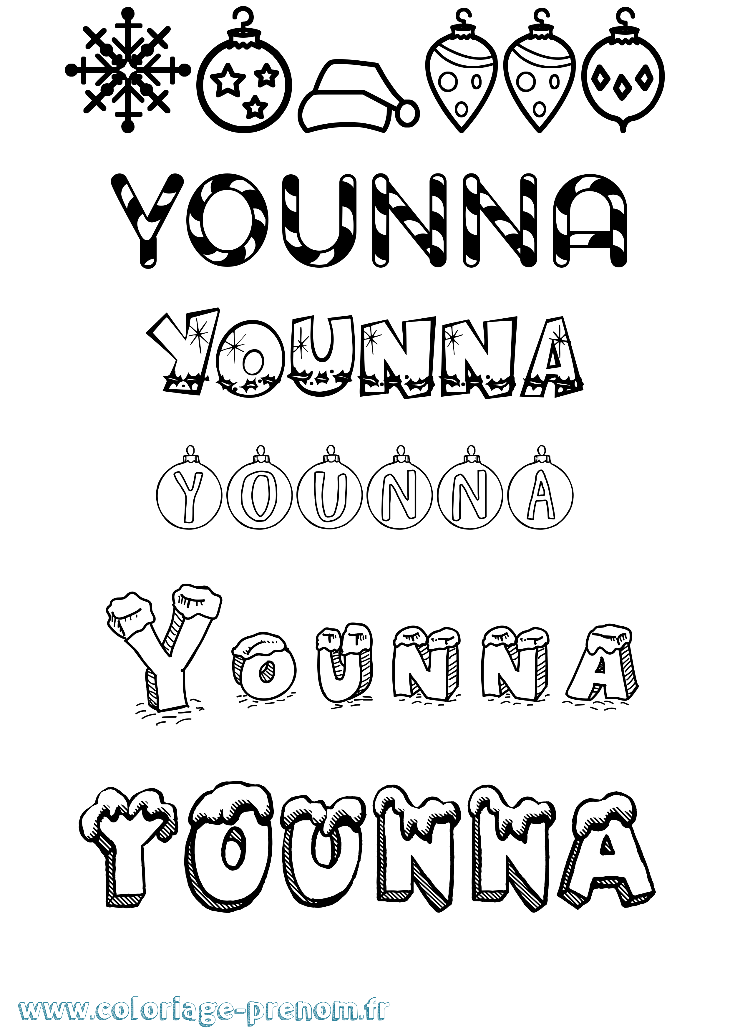 Coloriage Younna Noël Coloriage prénom Younna Noël