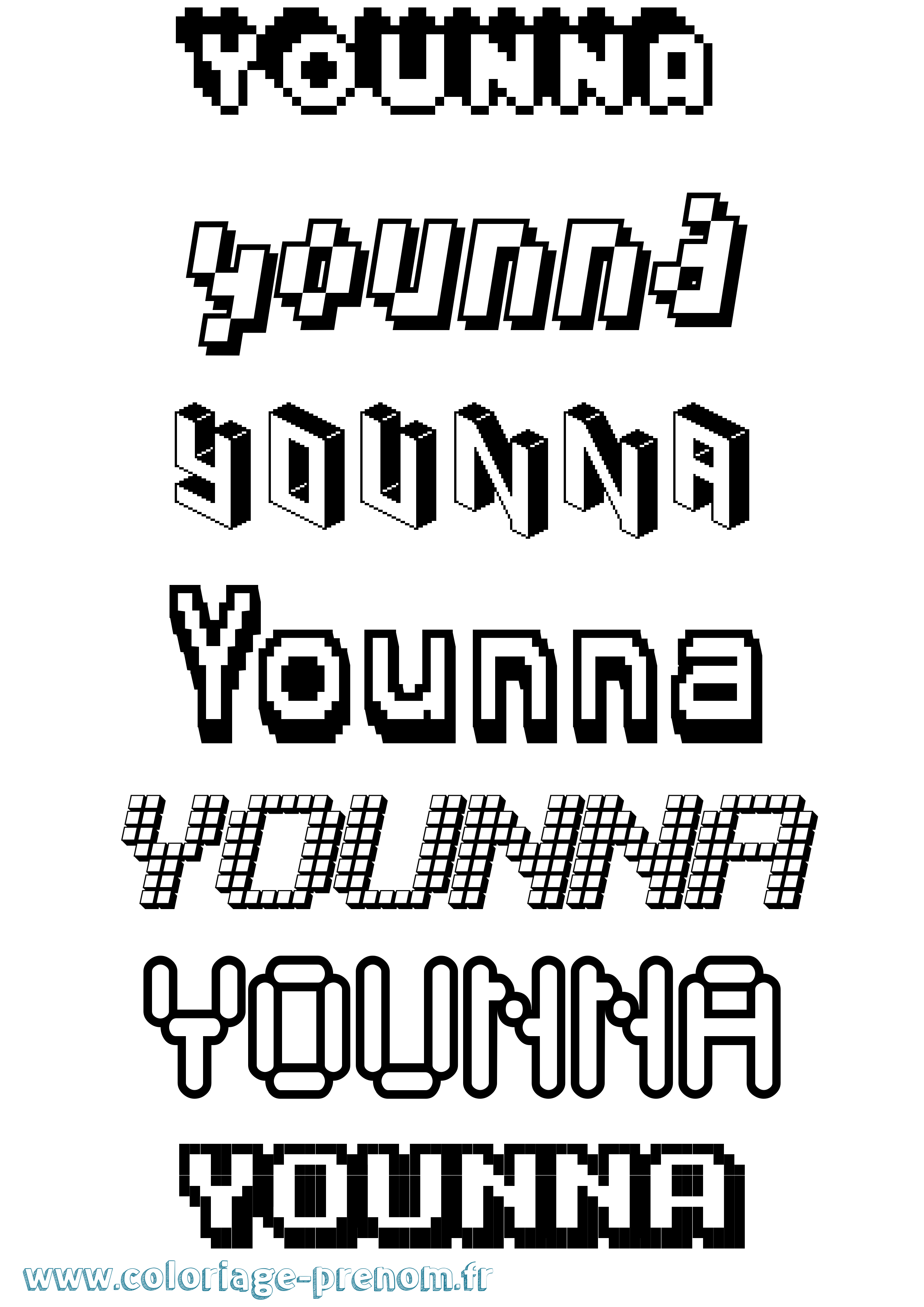 Coloriage Younna Pixel Coloriage prénom Younna Pixel