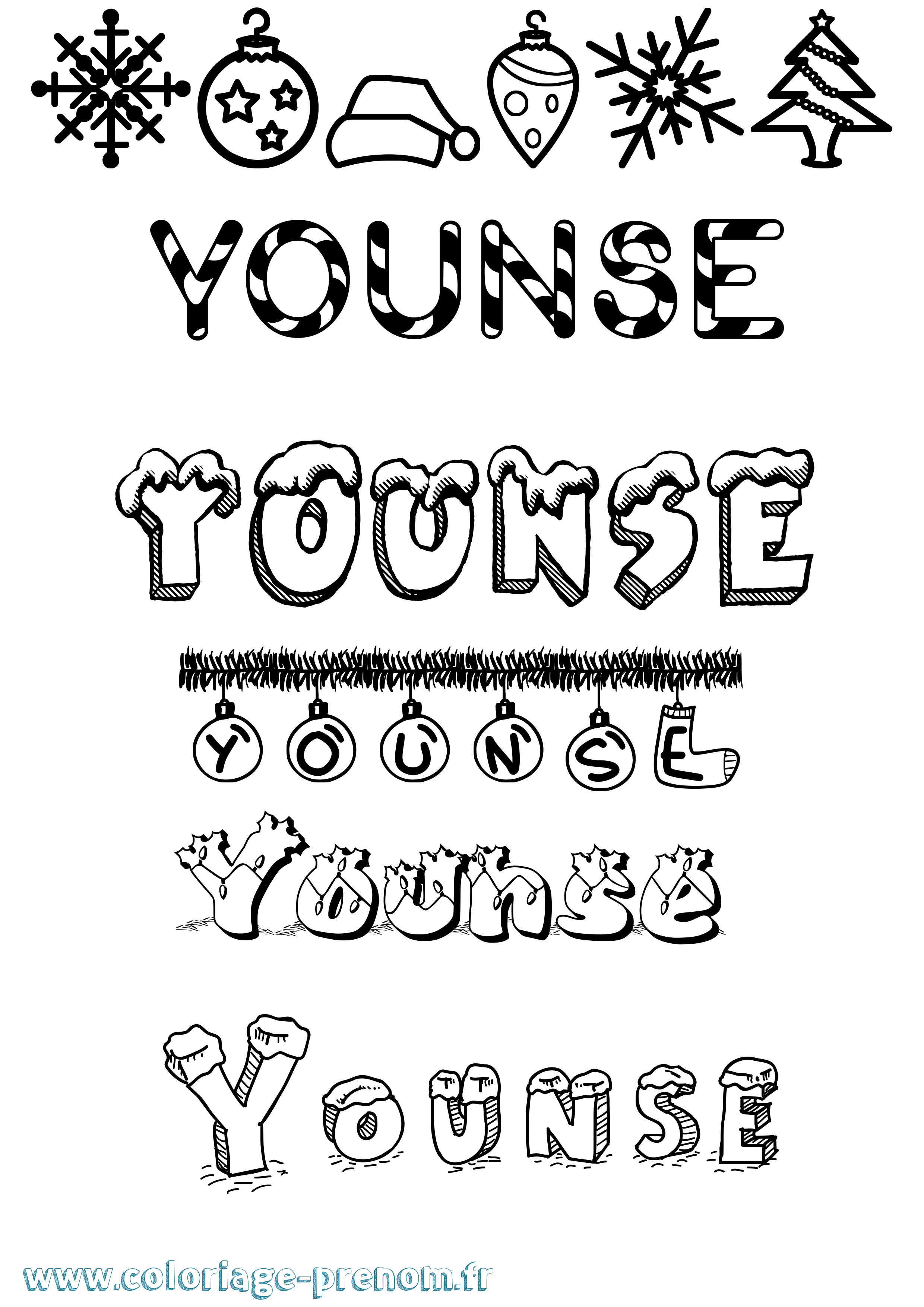 Coloriage Younse Noël Coloriage prénom Younse Noël