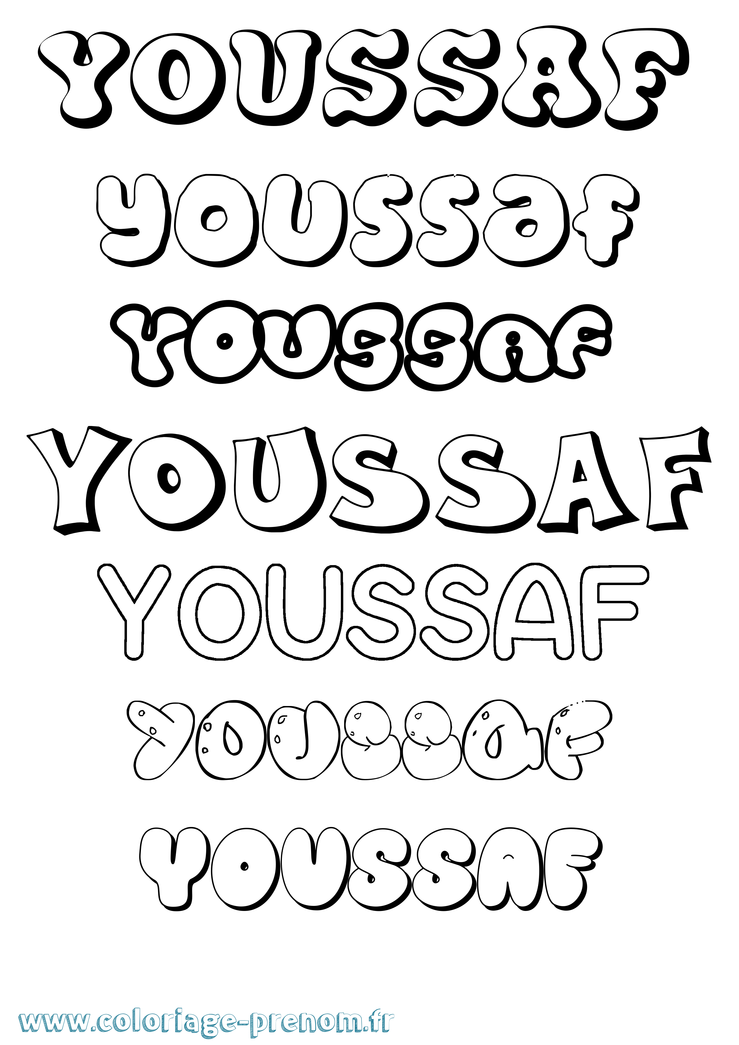 Coloriage Youssaf Bubble Coloriage prénom Youssaf Bubble