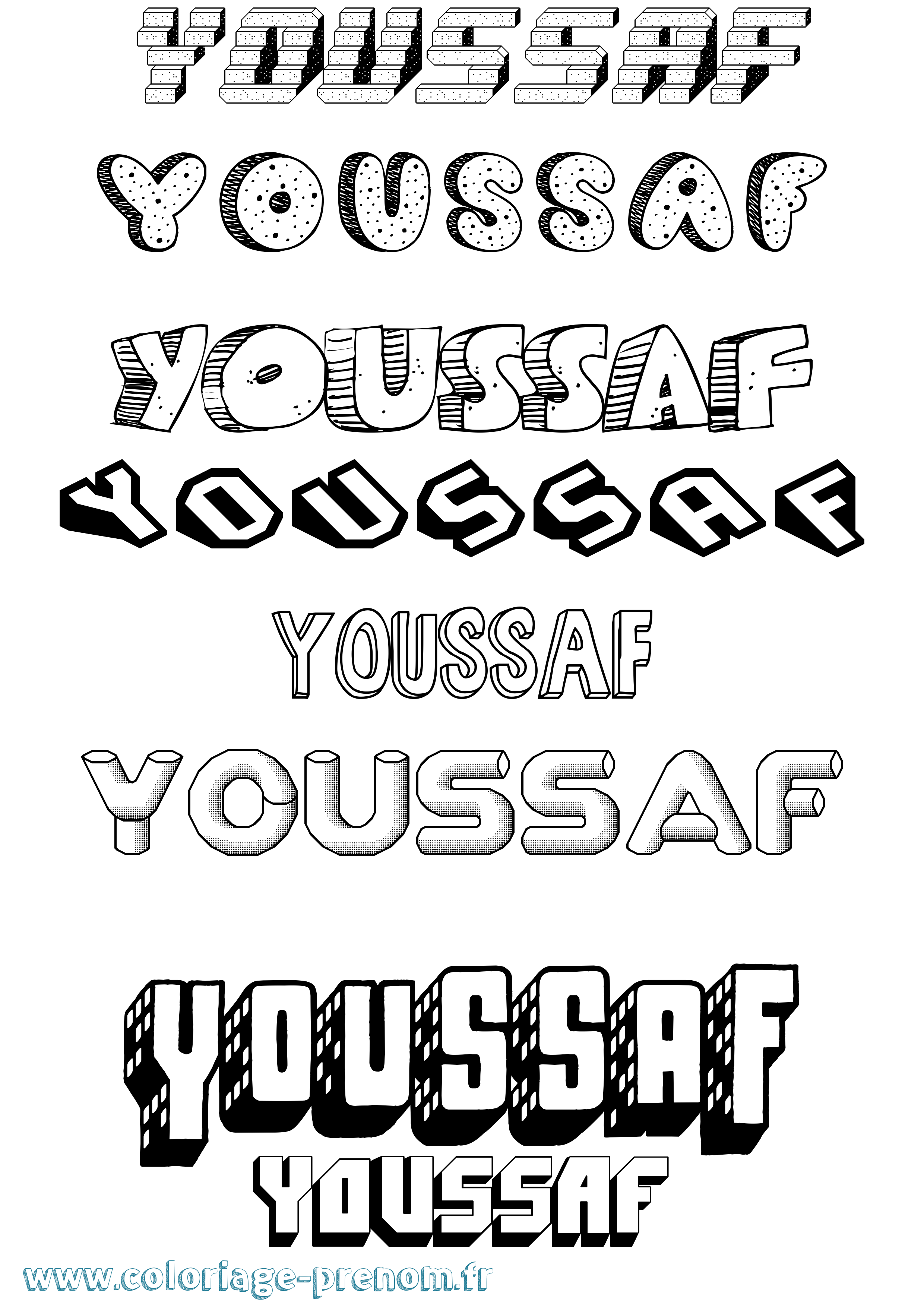 Coloriage Youssaf Effet 3D Coloriage prénom Youssaf Effet 3D