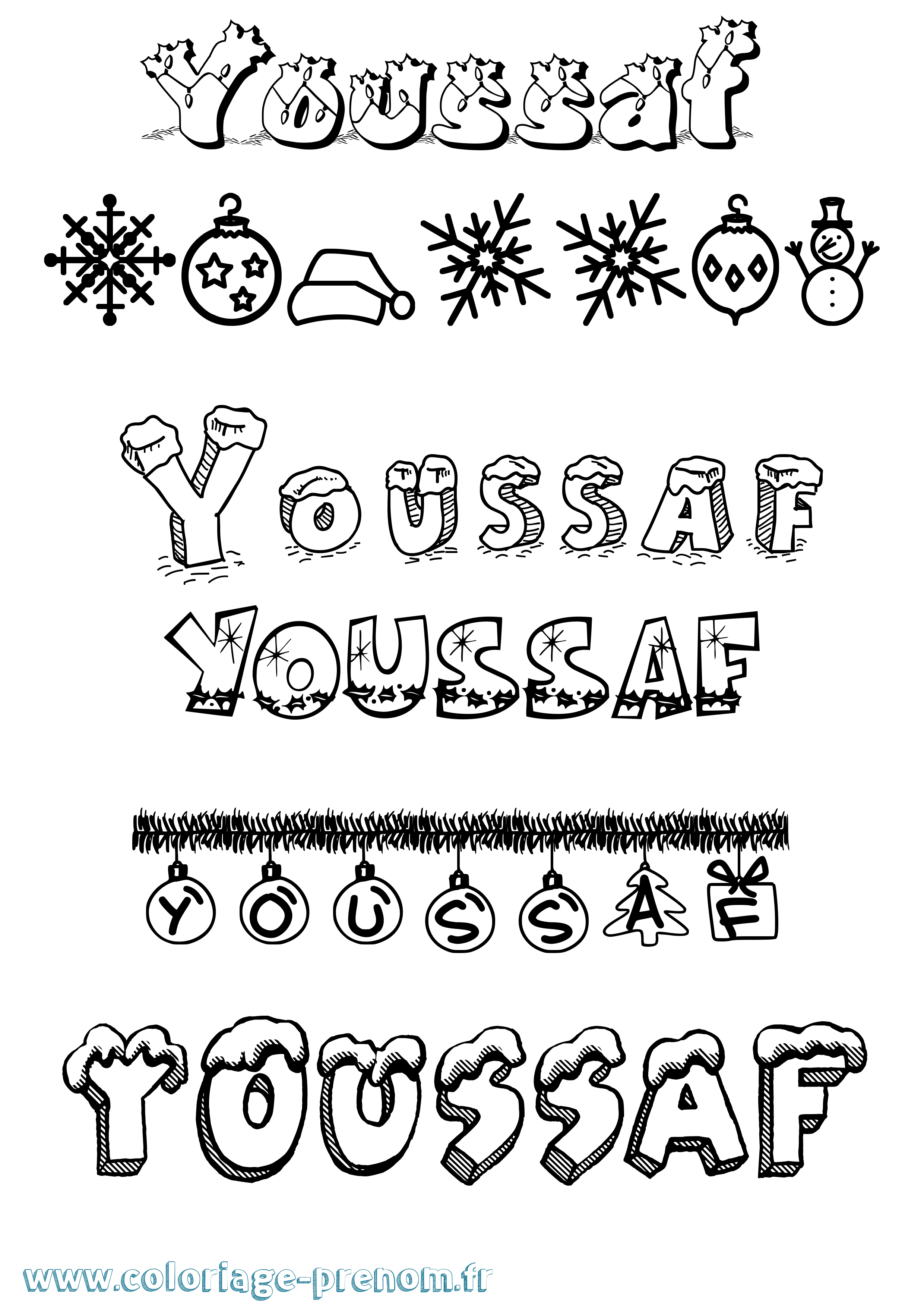 Coloriage Youssaf Noël Coloriage prénom Youssaf Noël
