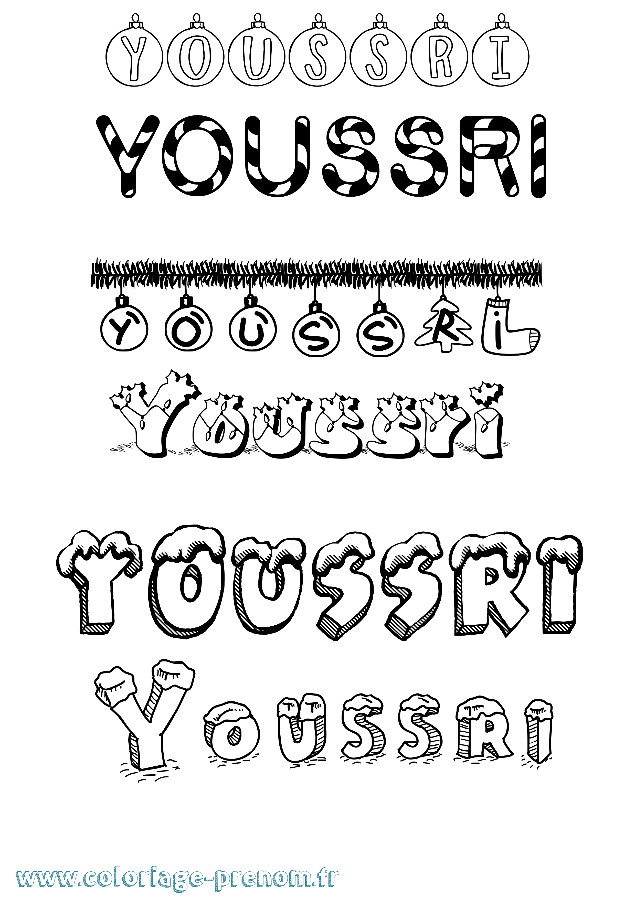 Coloriage Youssri Noël Coloriage prénom Youssri Noël