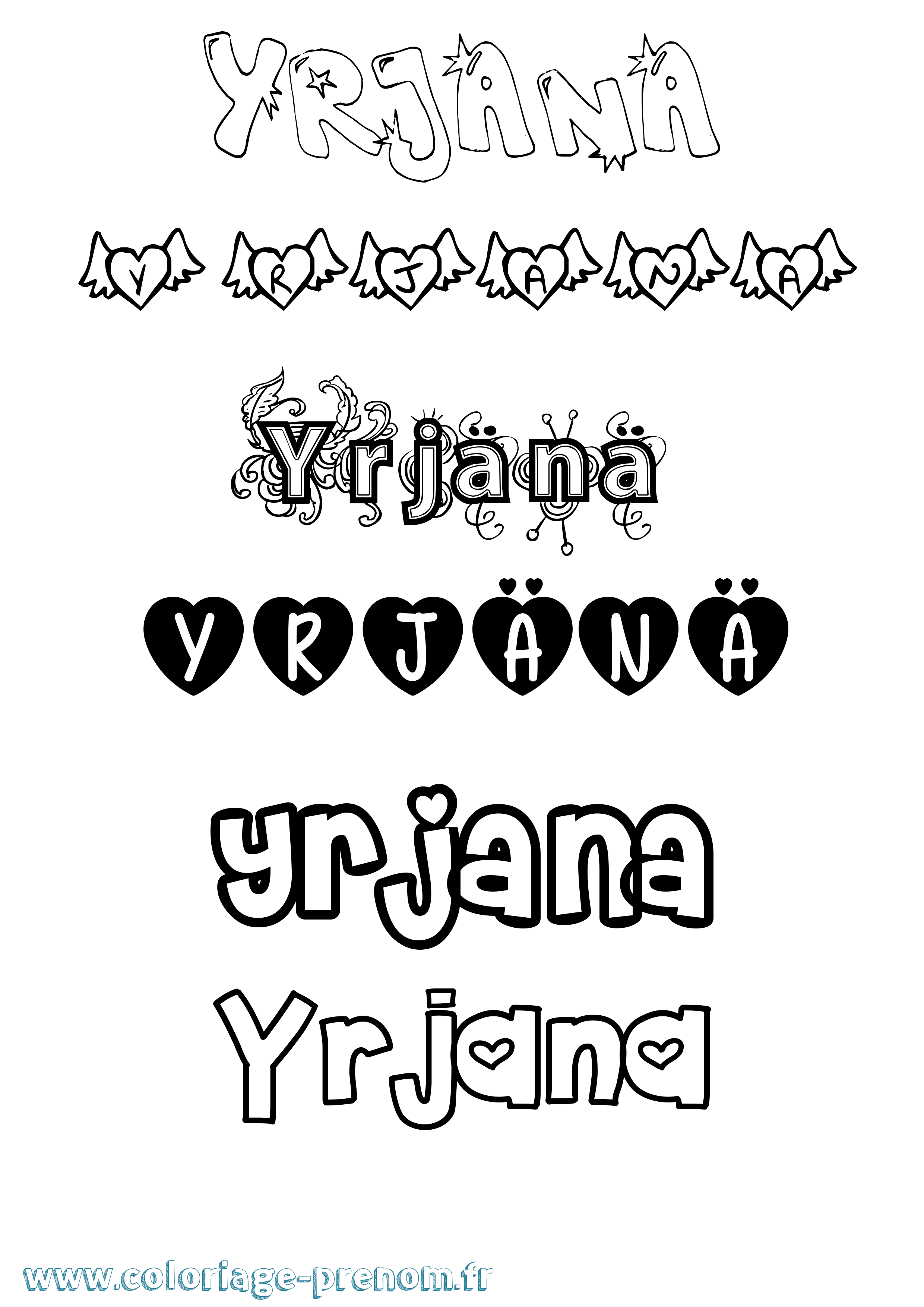 Coloriage Yrjänä Girly Coloriage prénom Yrjänä Girly