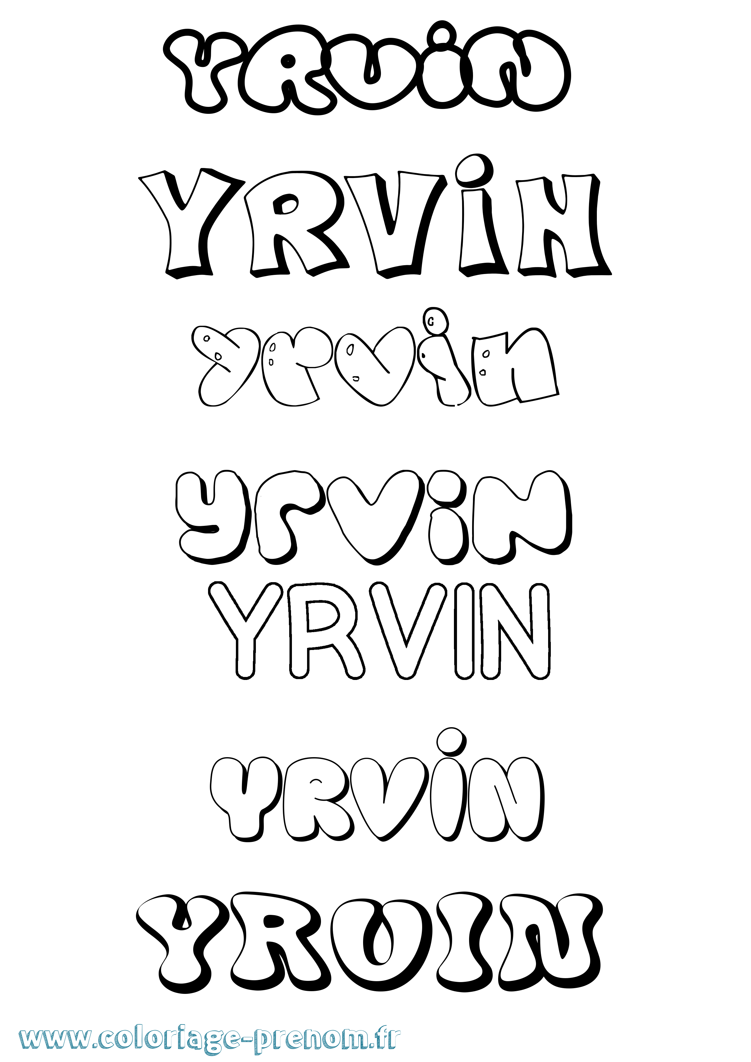 Coloriage Yrvin Bubble Coloriage prénom Yrvin Bubble