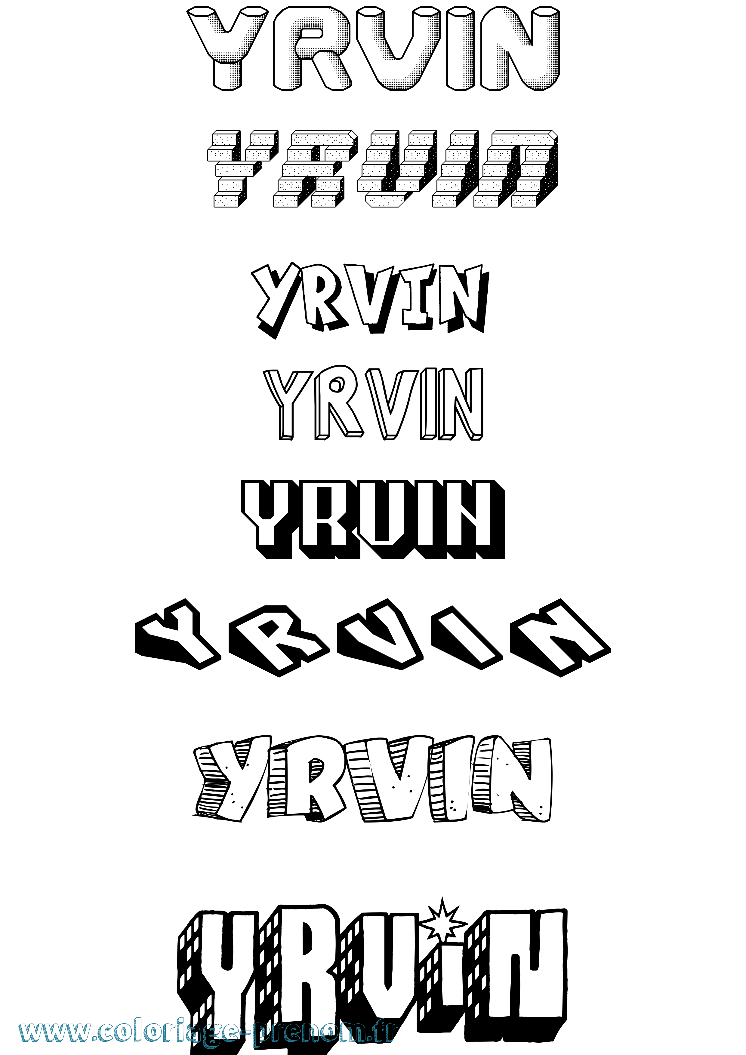 Coloriage Yrvin Effet 3D Coloriage prénom Yrvin Effet 3D