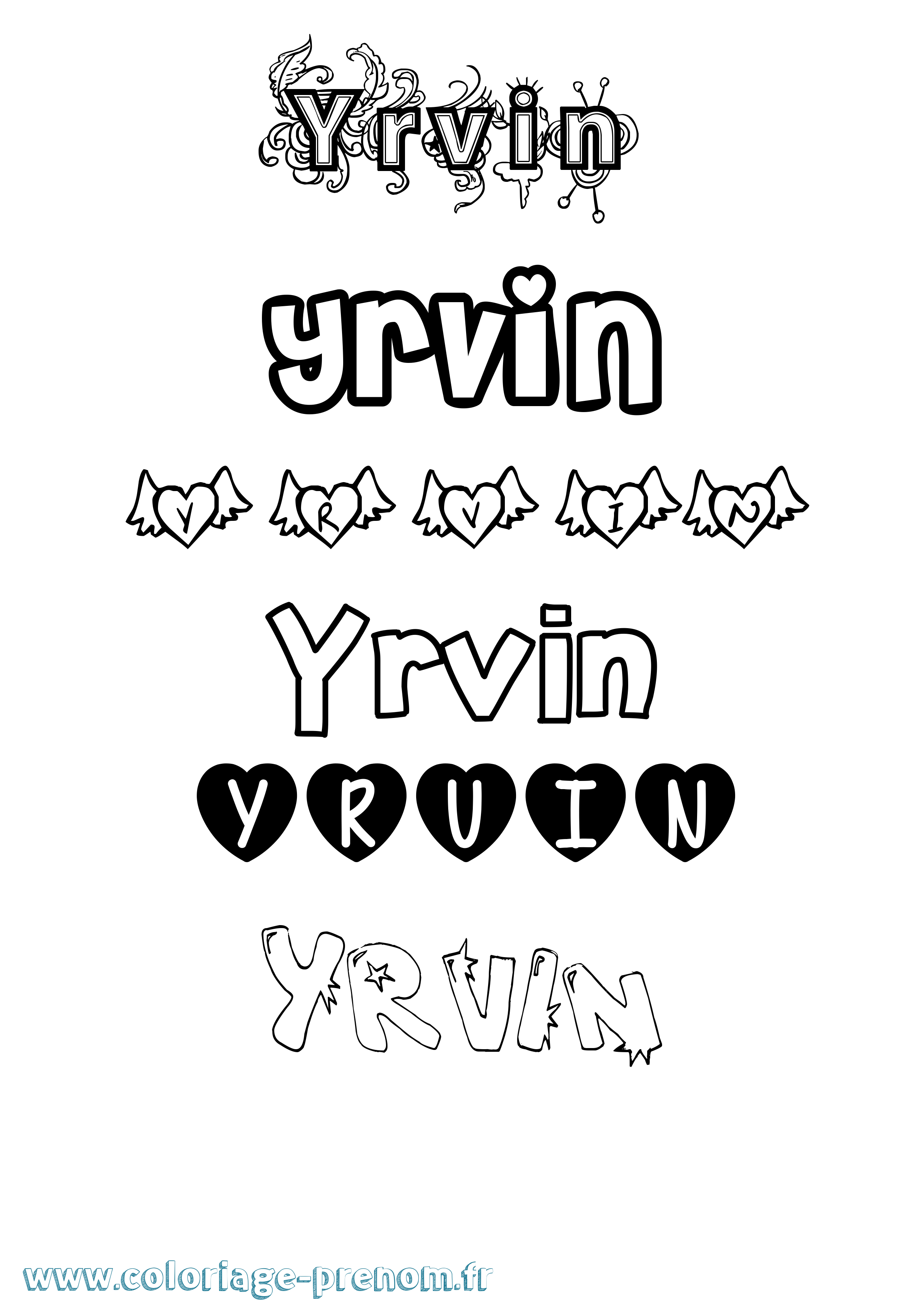 Coloriage Yrvin Girly Coloriage prénom Yrvin Girly