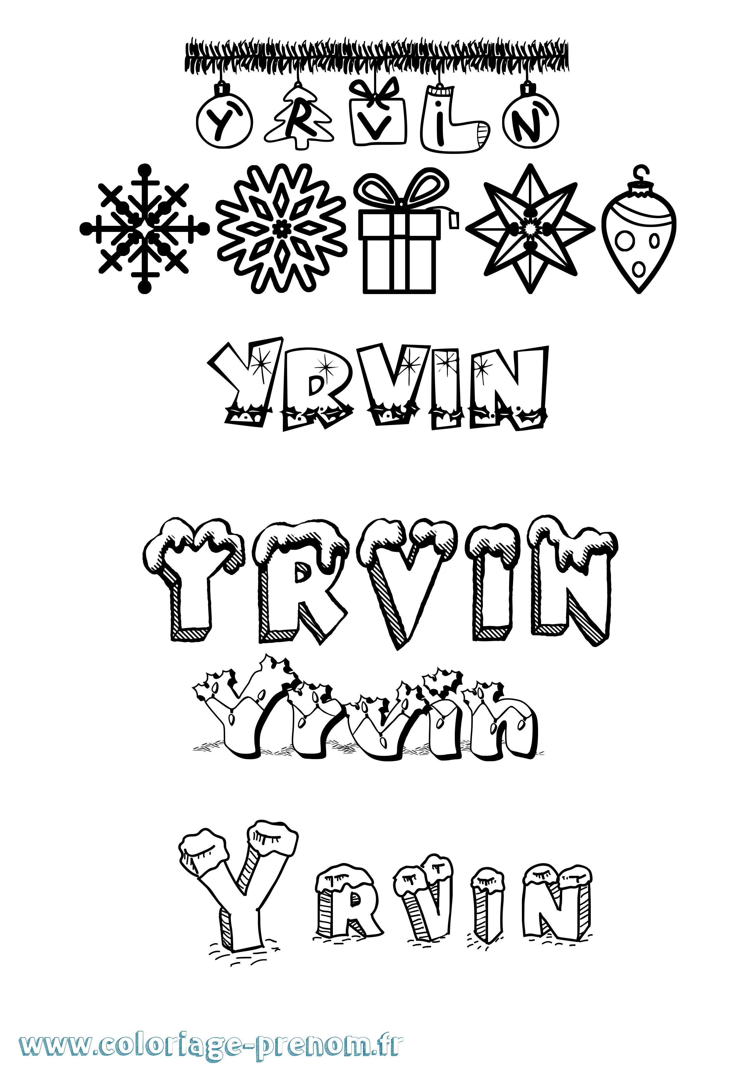 Coloriage Yrvin Noël Coloriage prénom Yrvin Noël