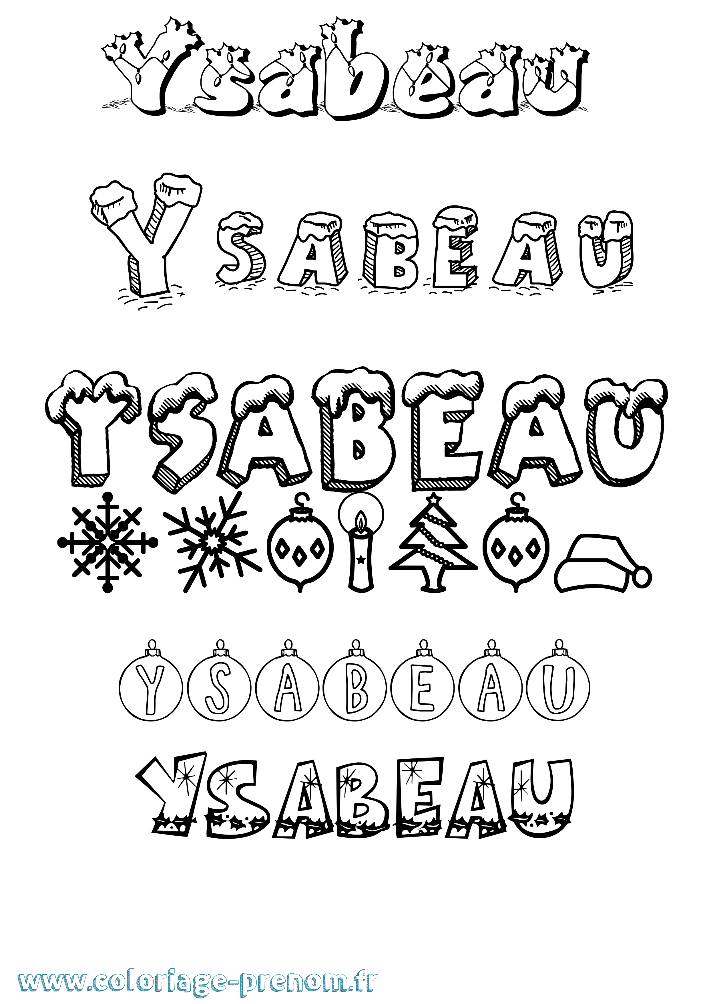Coloriage Ysabeau Noël Coloriage prénom Ysabeau Noël