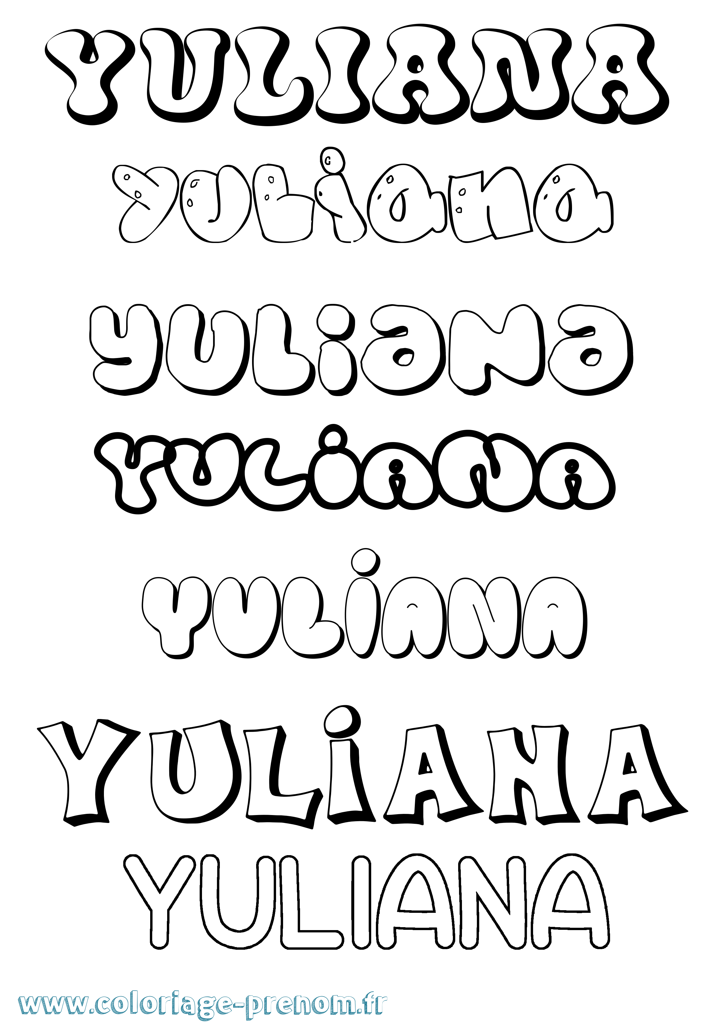 Coloriage Yuliana Bubble Coloriage prénom Yuliana Bubble