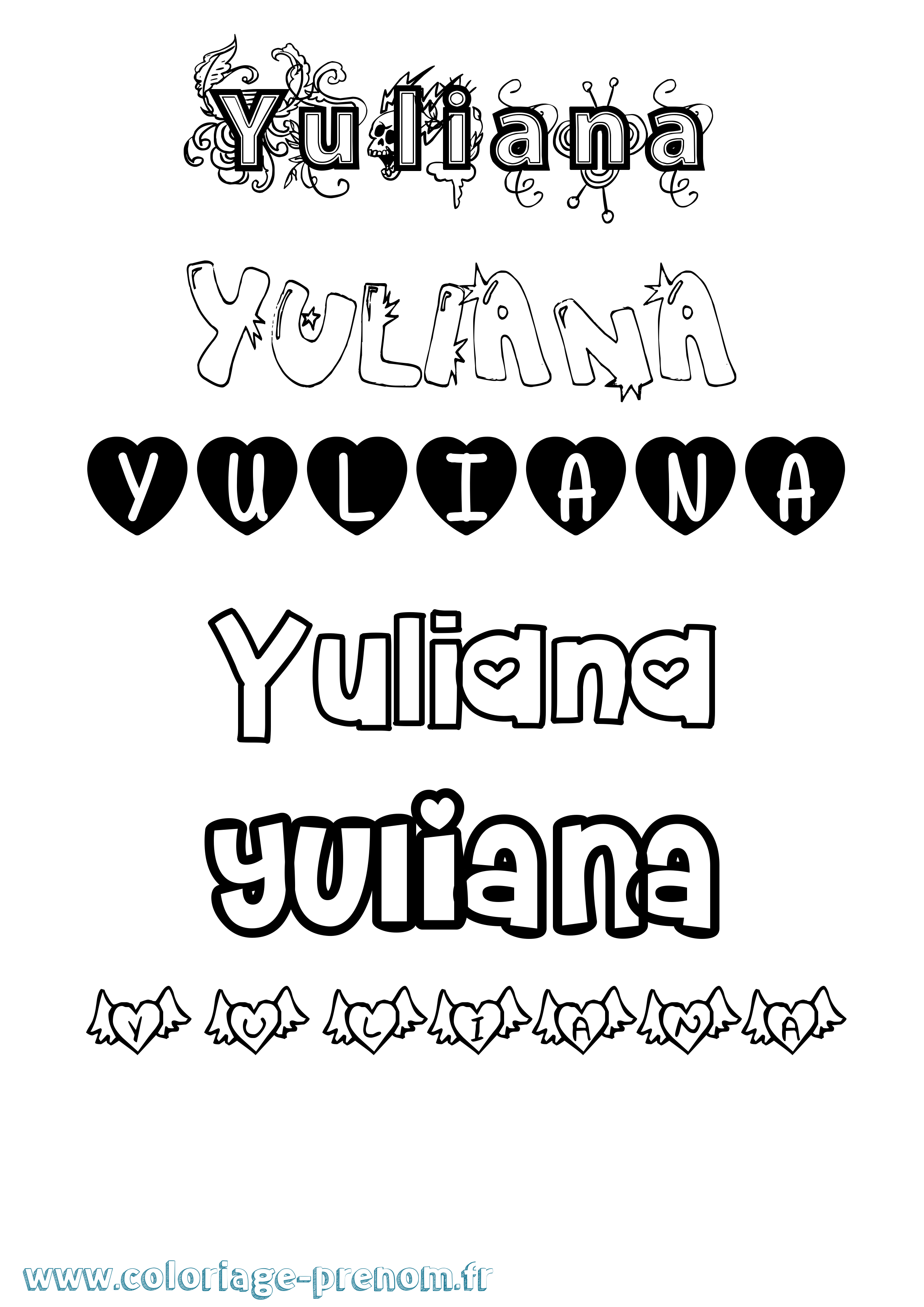 Coloriage Yuliana Girly Coloriage prénom Yuliana Girly