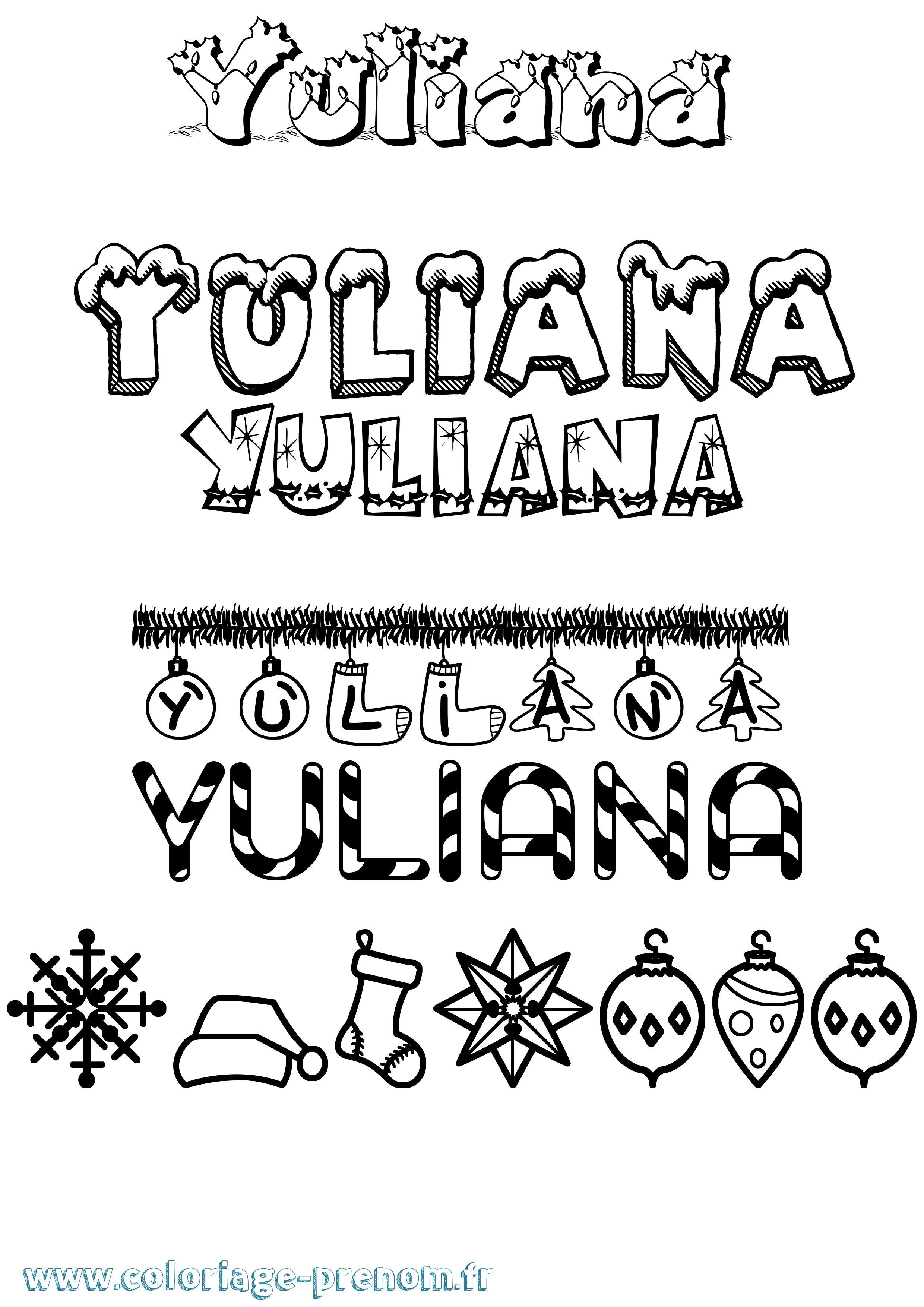 Coloriage Yuliana Noël Coloriage prénom Yuliana Noël