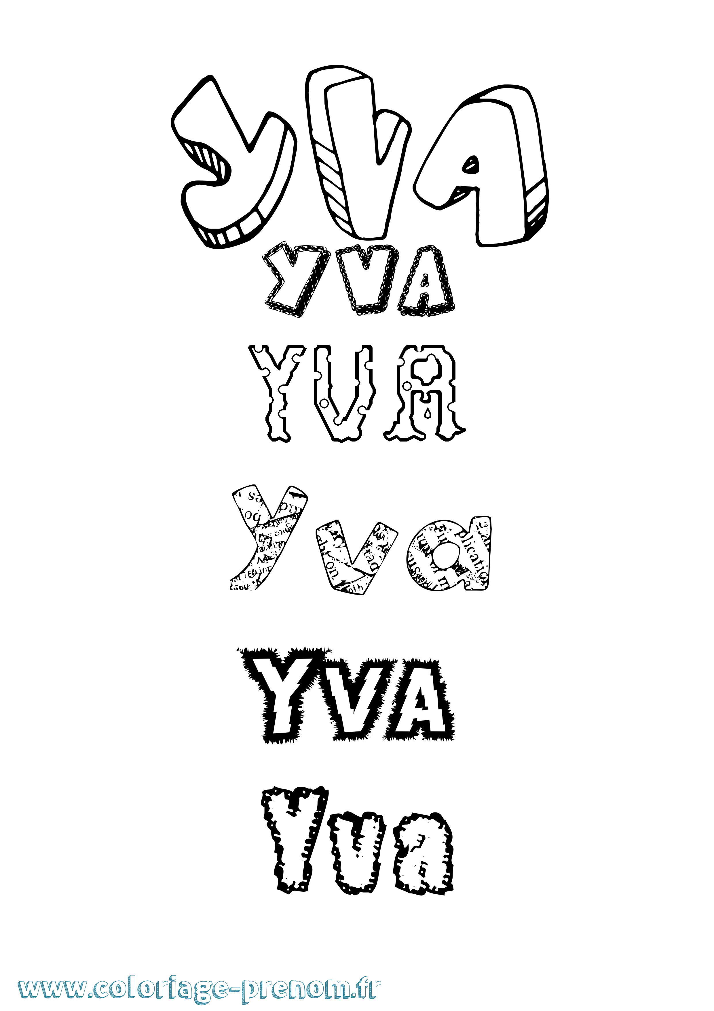 Coloriage Yva Destructuré Coloriage prénom Yva Destructuré