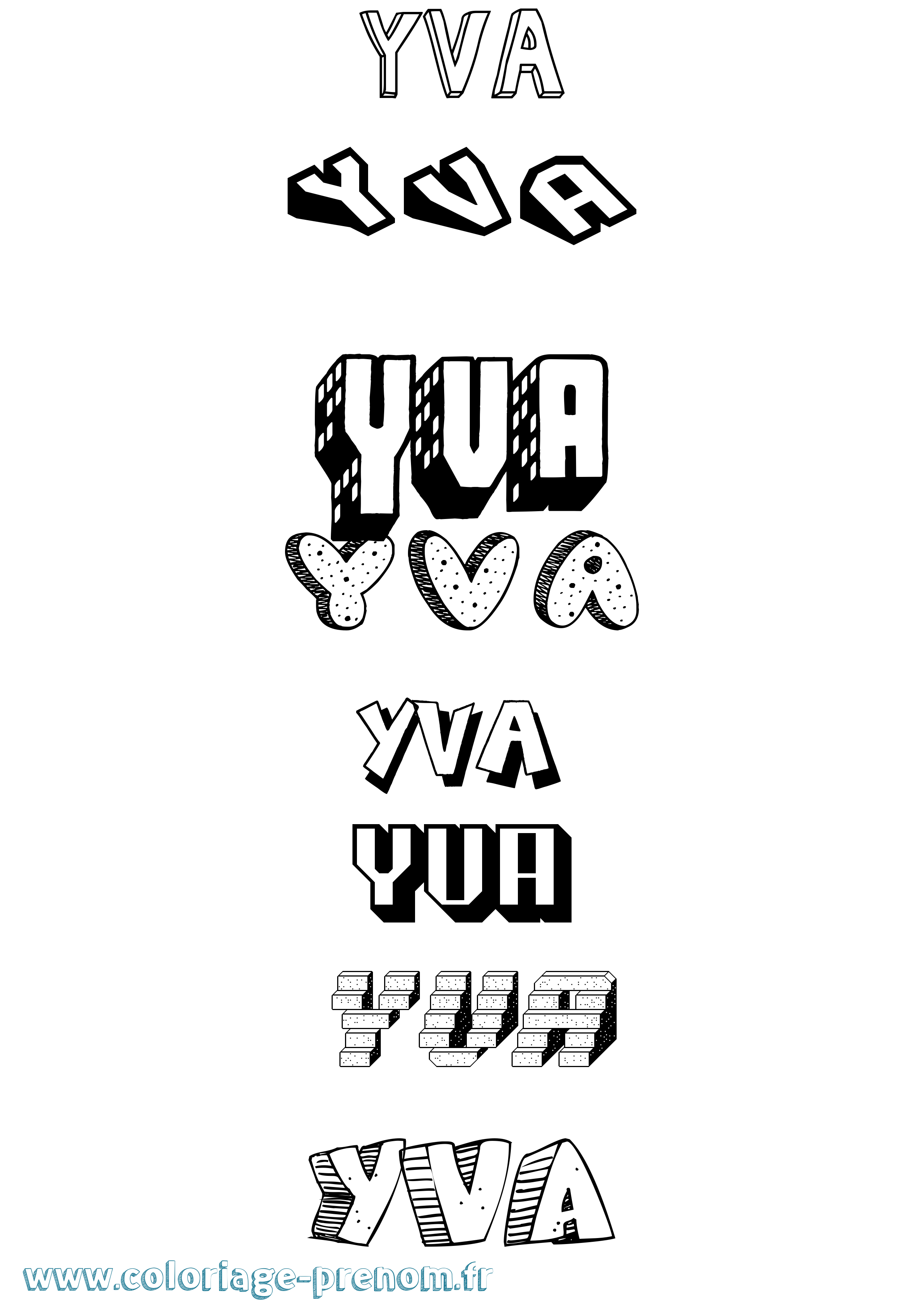 Coloriage Yva Effet 3D Coloriage prénom Yva Effet 3D