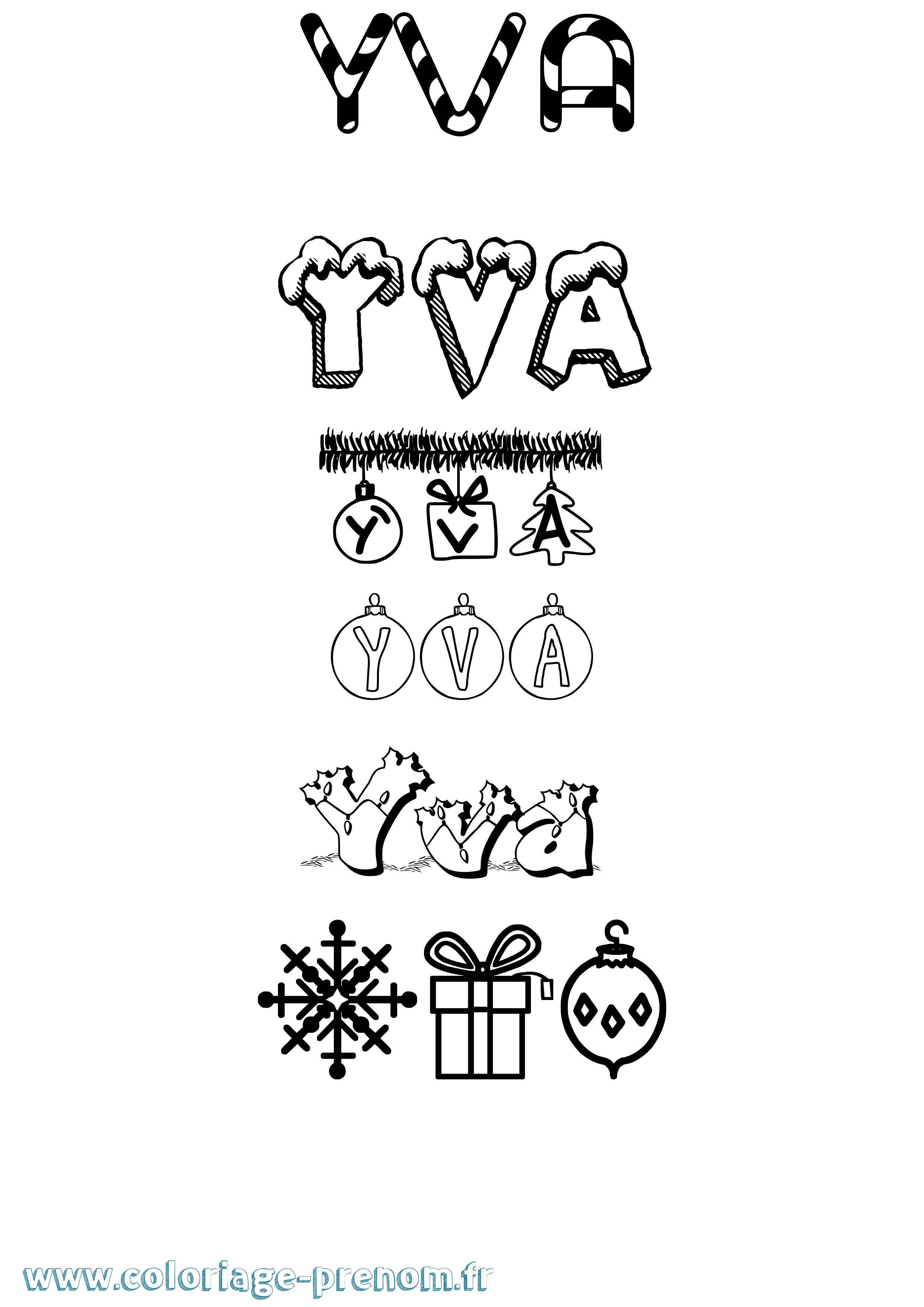 Coloriage Yva Noël Coloriage prénom Yva Noël