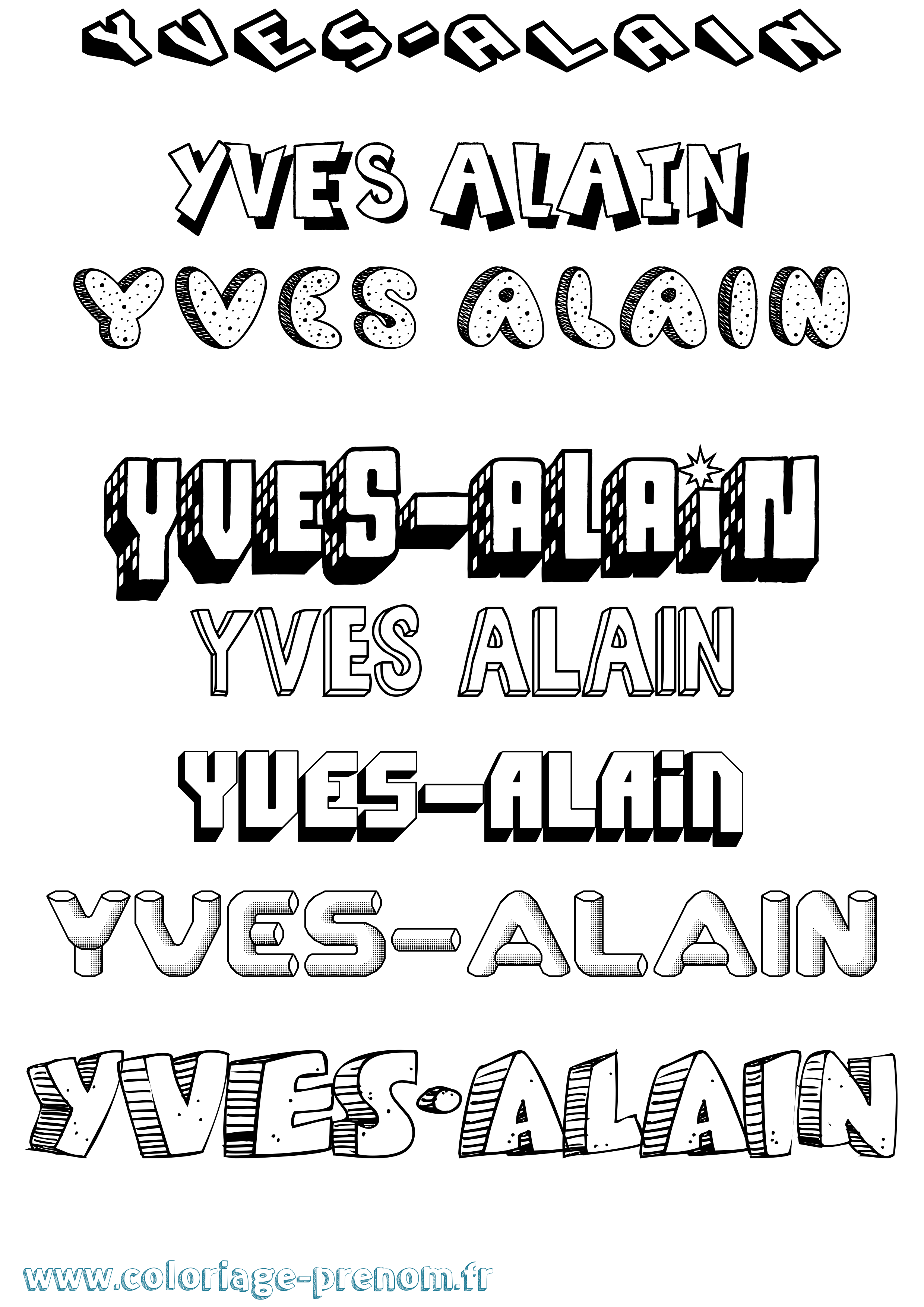 Coloriage Yves-Alain Effet 3D Coloriage prénom Yves-Alain Effet 3D