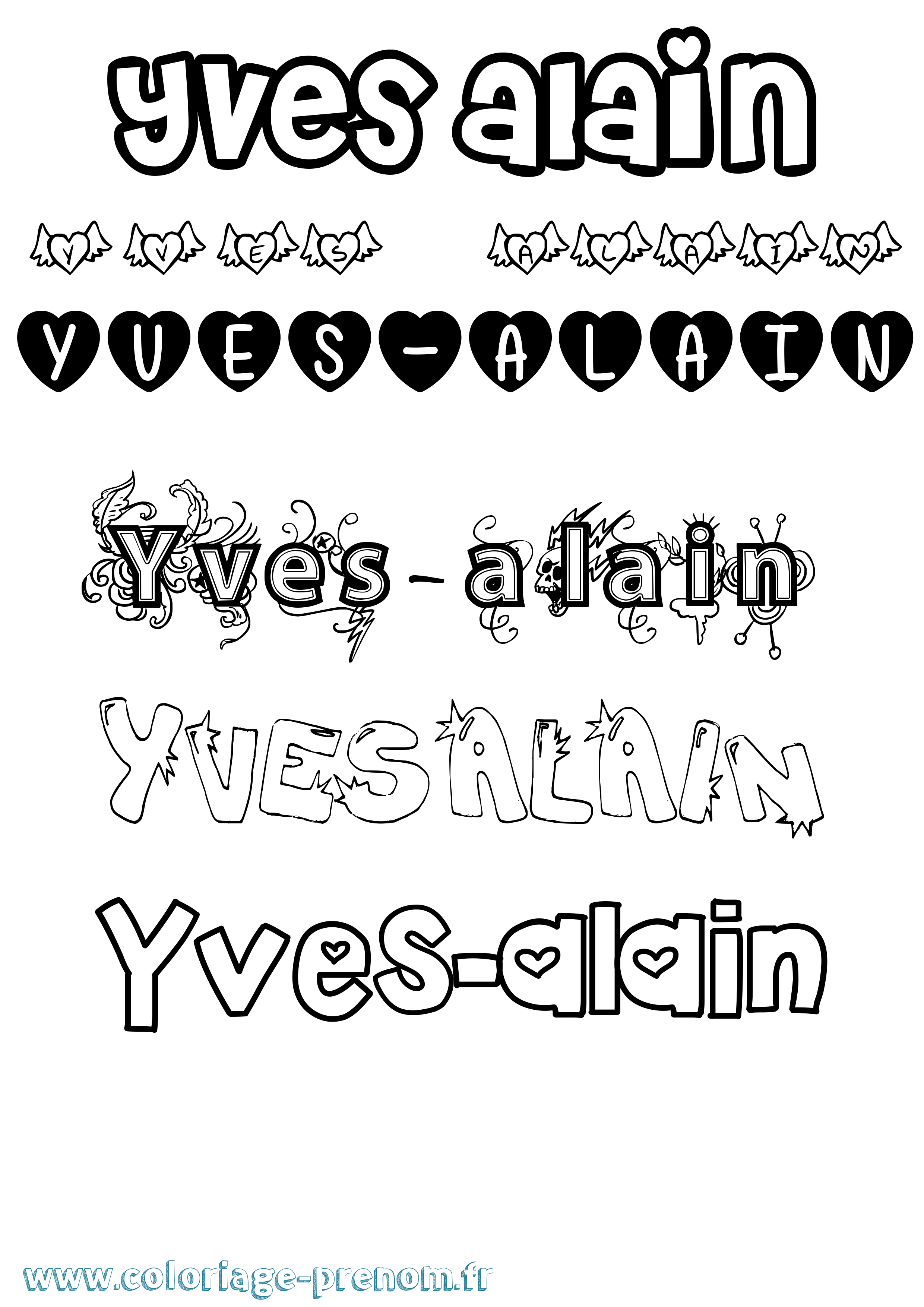 Coloriage Yves-Alain Girly Coloriage prénom Yves-Alain Girly