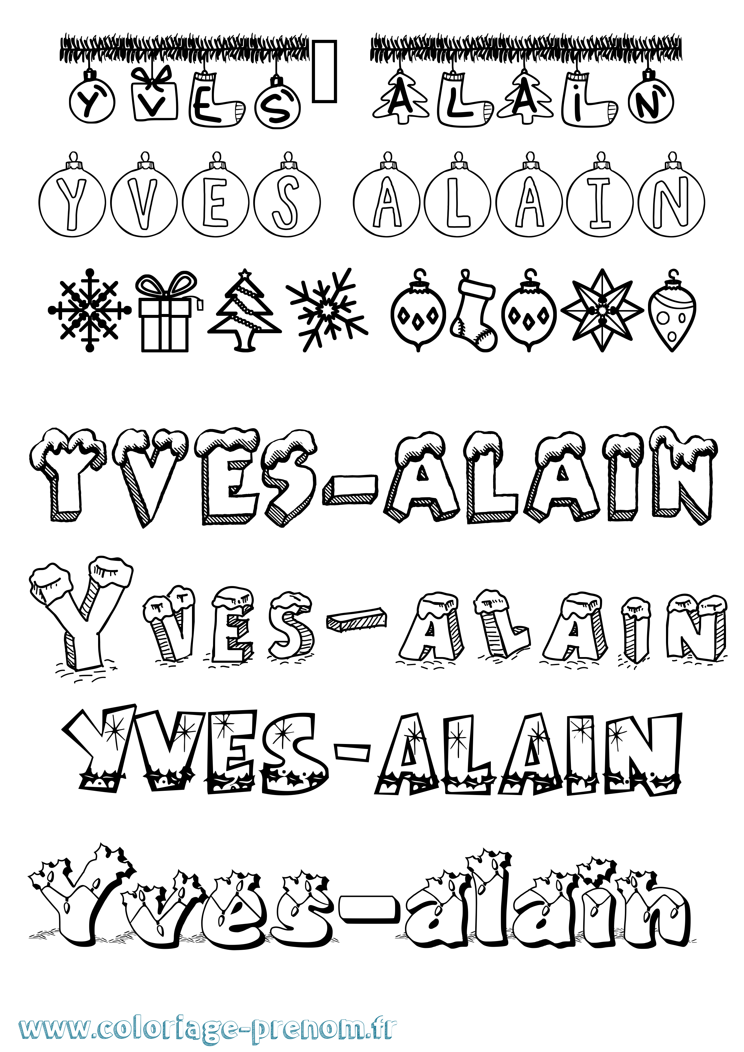 Coloriage Yves-Alain Noël Coloriage prénom Yves-Alain Noël