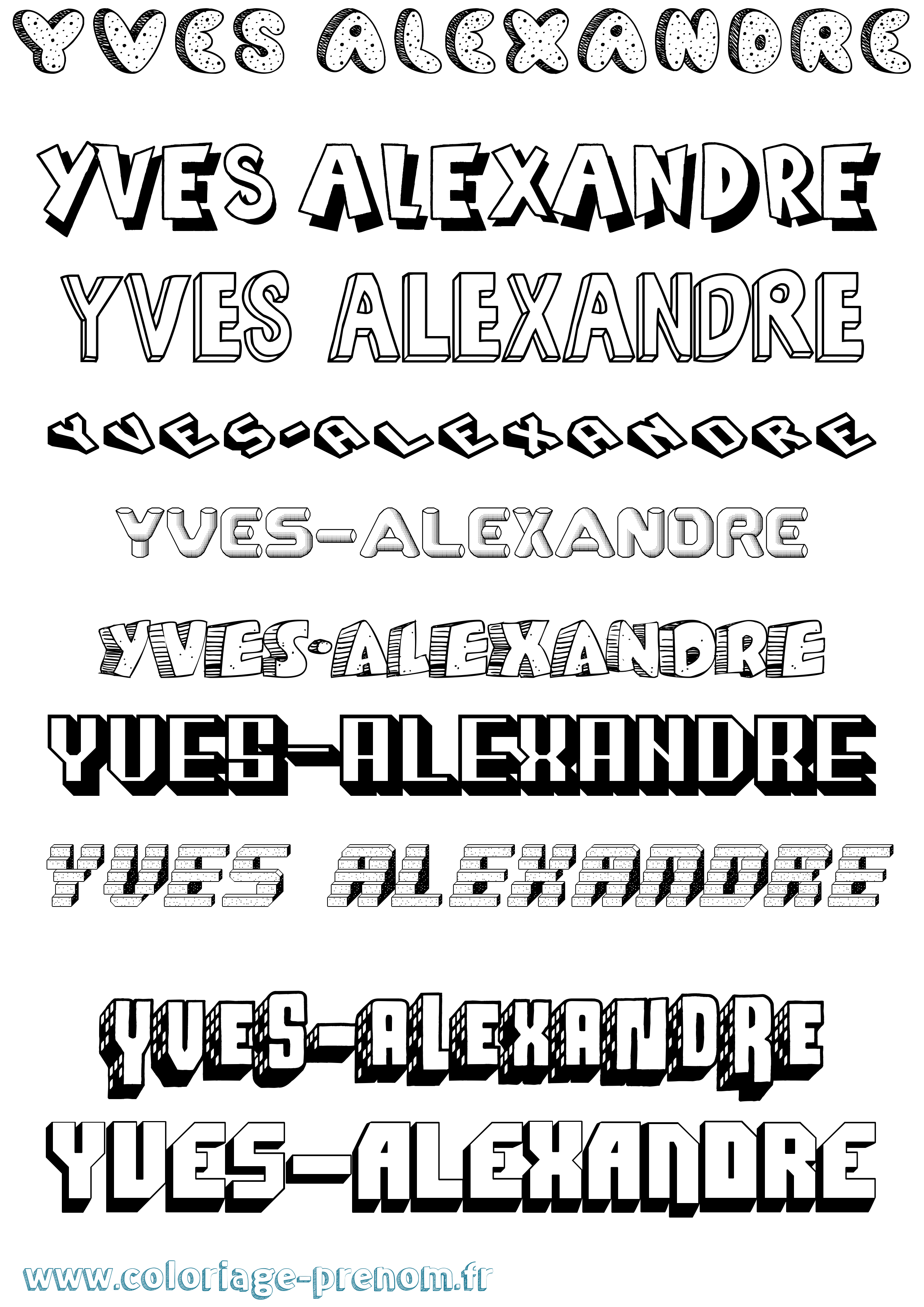 Coloriage Yves-Alexandre Effet 3D Coloriage prénom Yves-Alexandre Effet 3D