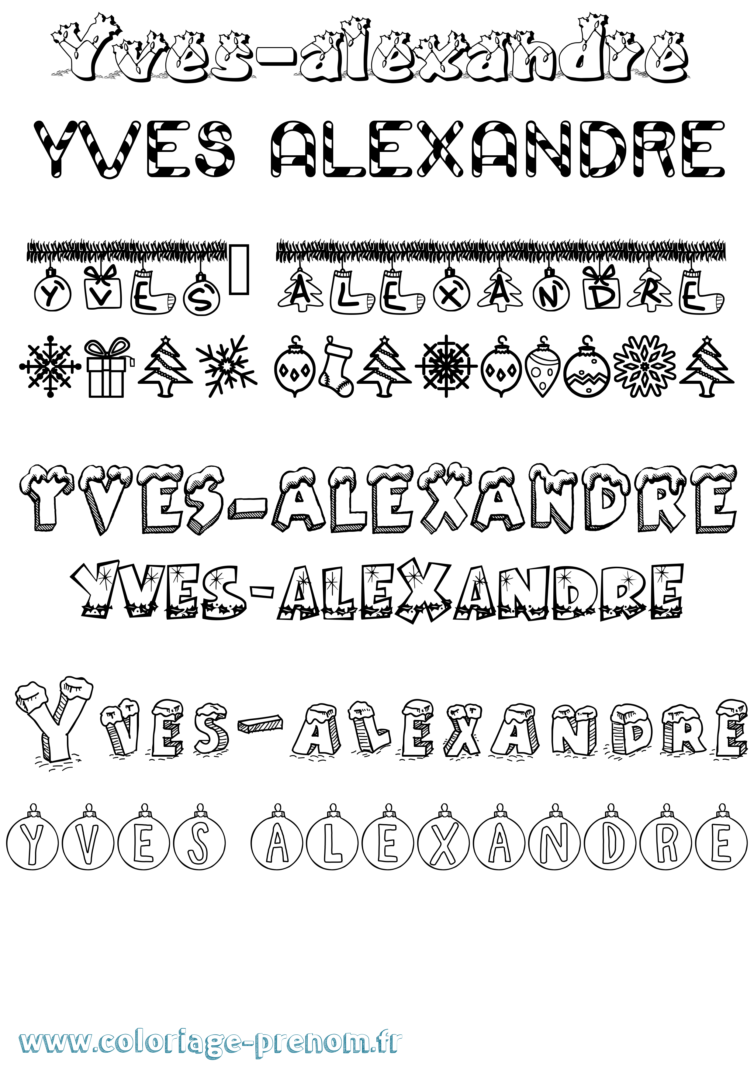 Coloriage Yves-Alexandre Noël Coloriage prénom Yves-Alexandre Noël