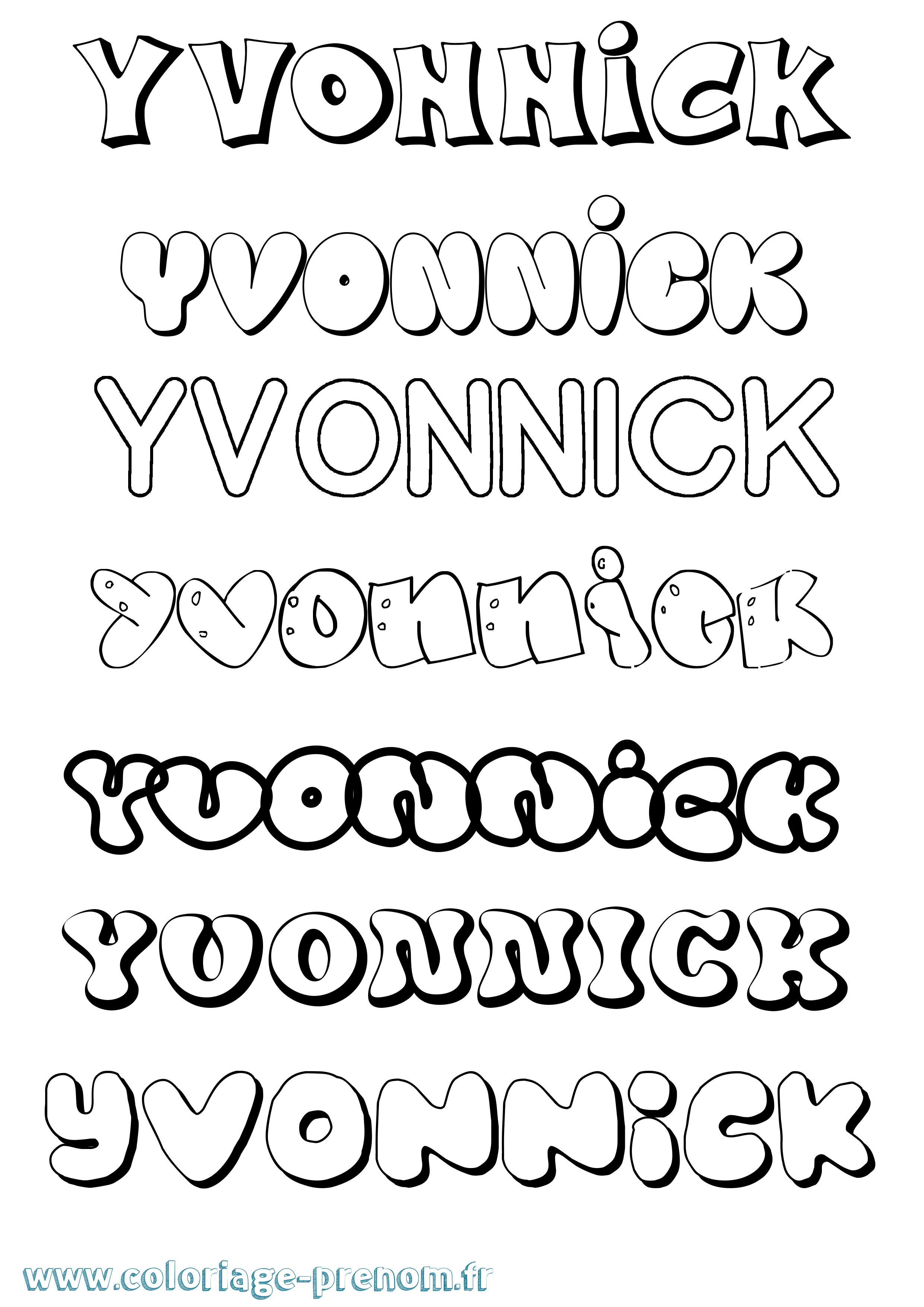 Coloriage Yvonnick Bubble Coloriage prénom Yvonnick Bubble