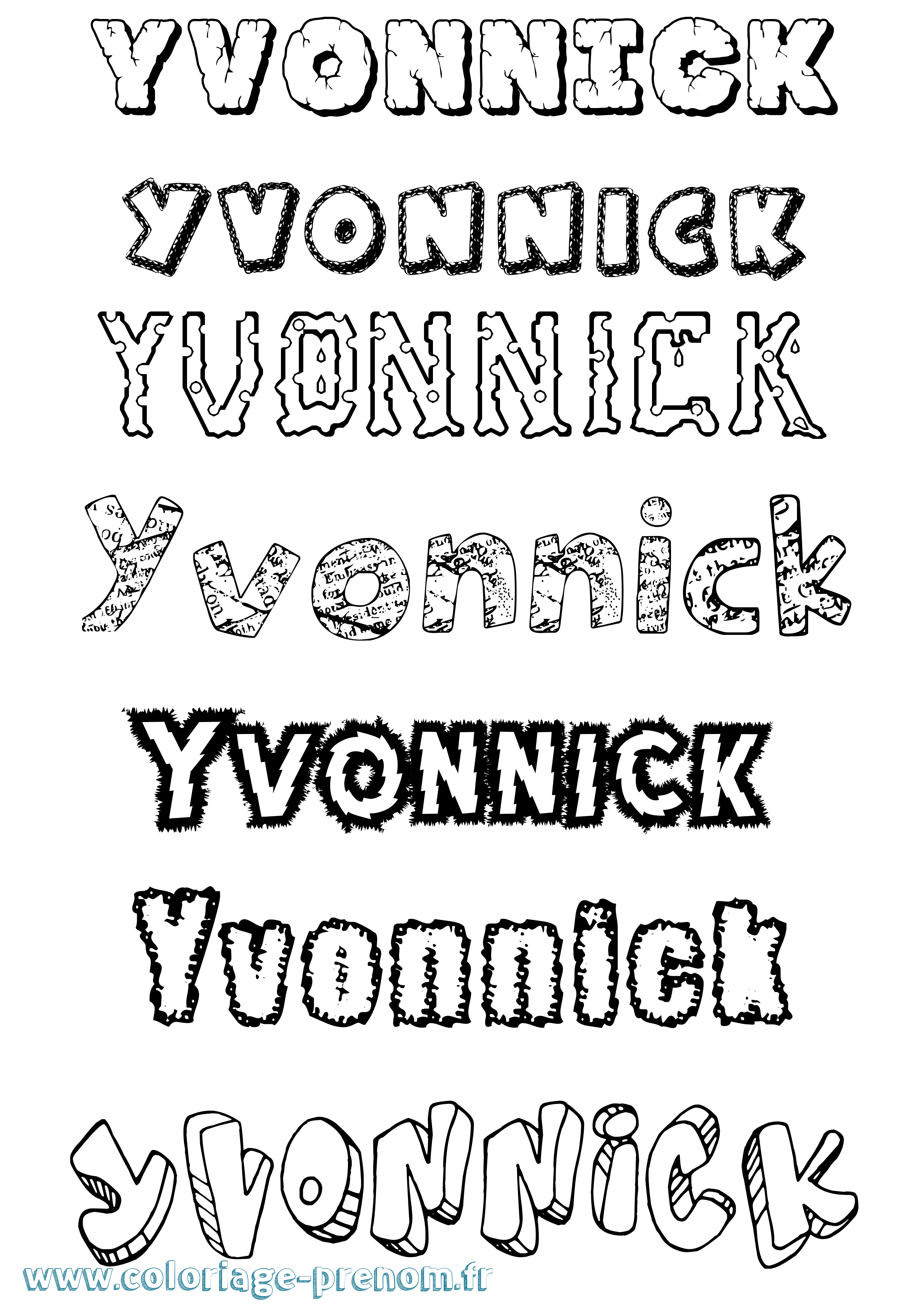 Coloriage Yvonnick Destructuré Coloriage prénom Yvonnick Destructuré