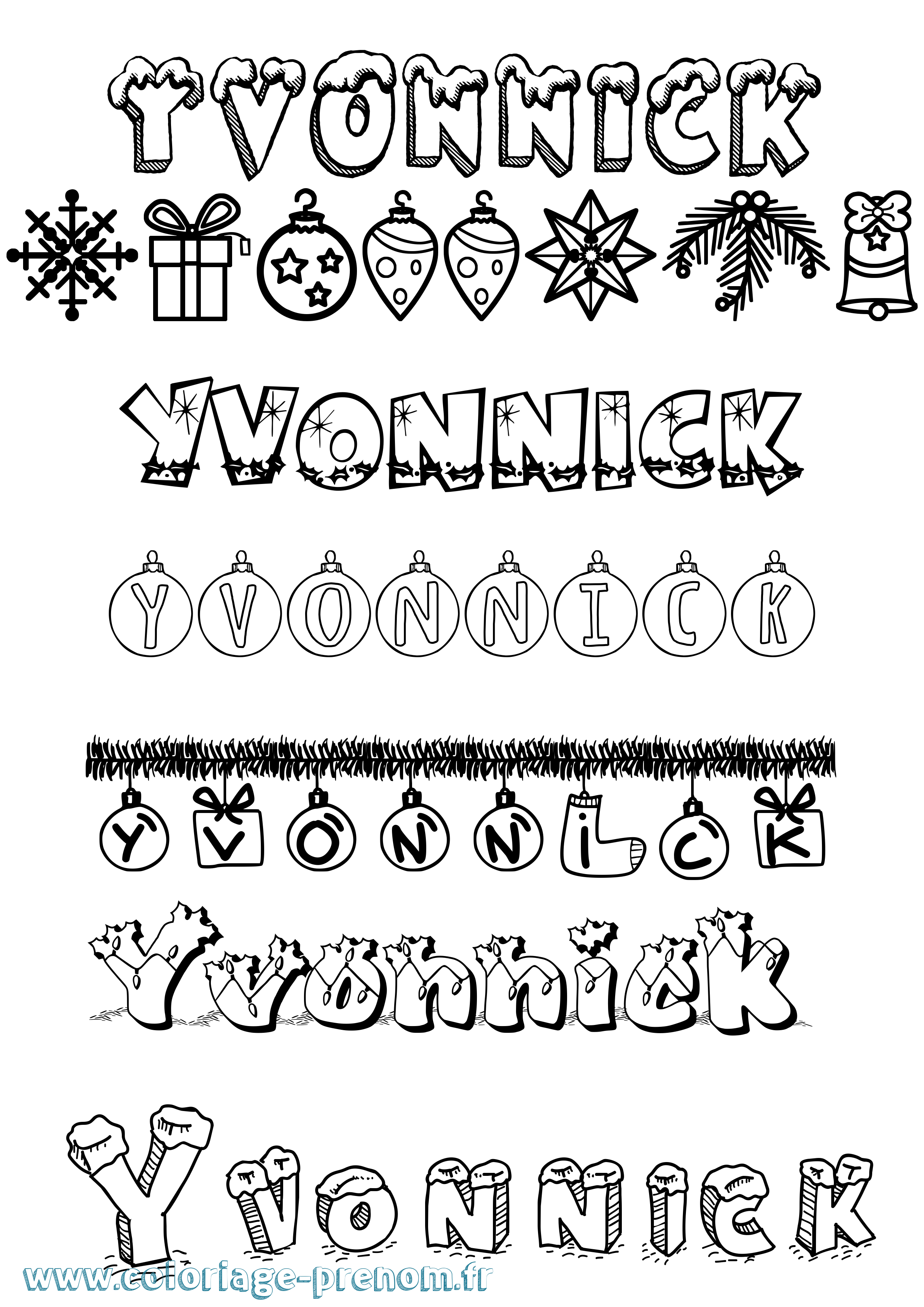 Coloriage Yvonnick Noël Coloriage prénom Yvonnick Noël