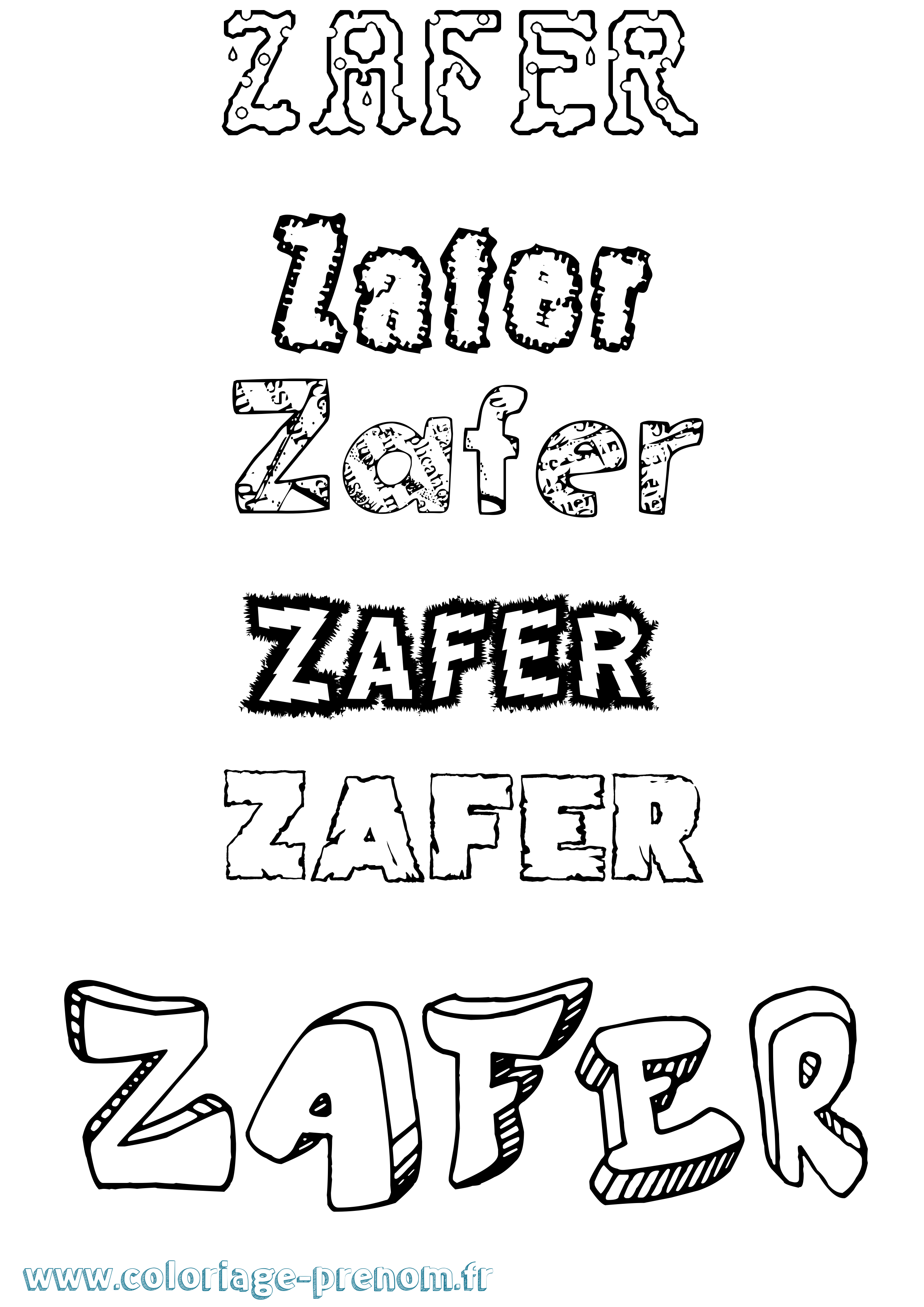 Coloriage Zafer Destructuré Coloriage prénom Zafer Destructuré