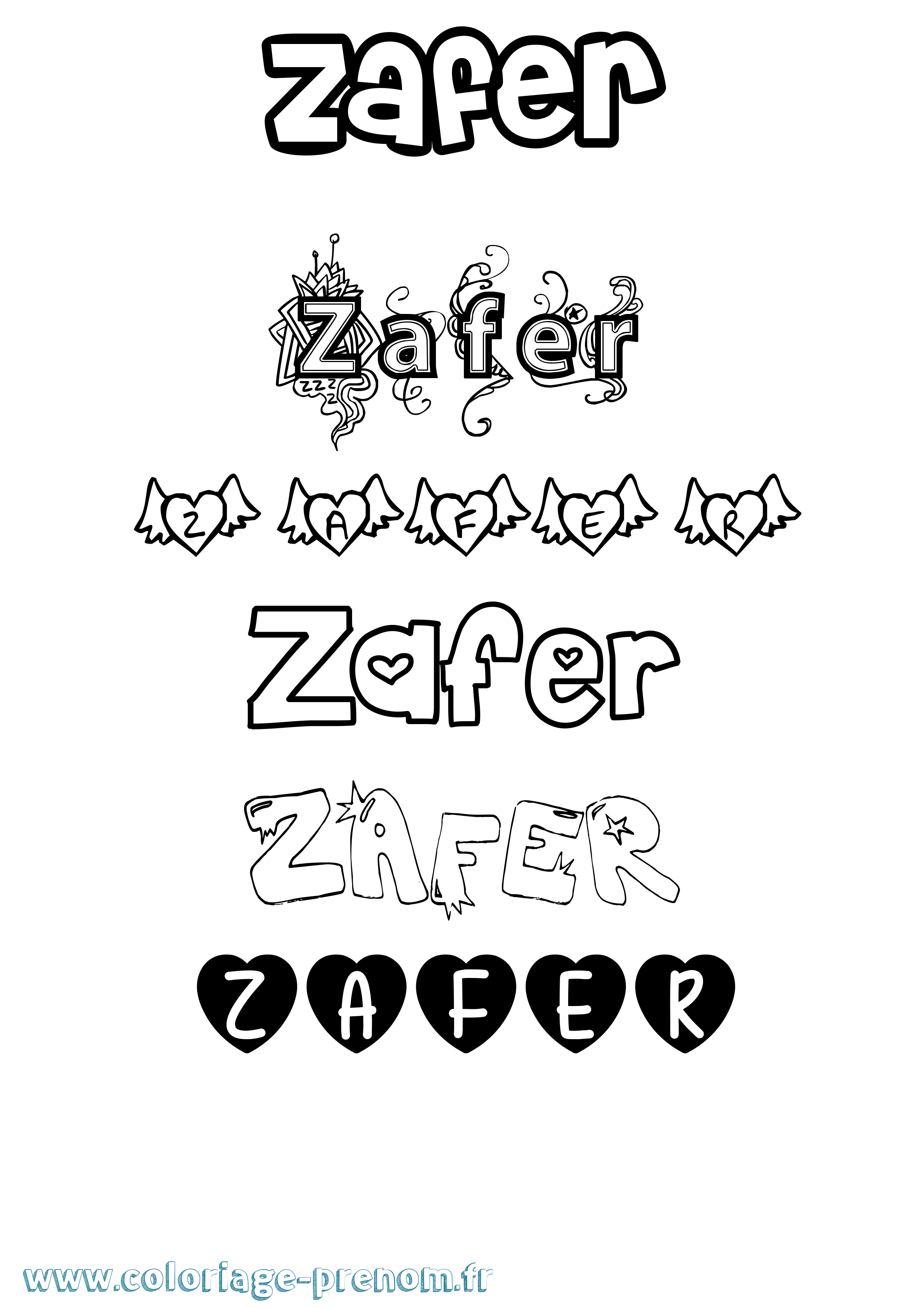 Coloriage Zafer Girly Coloriage prénom Zafer Girly