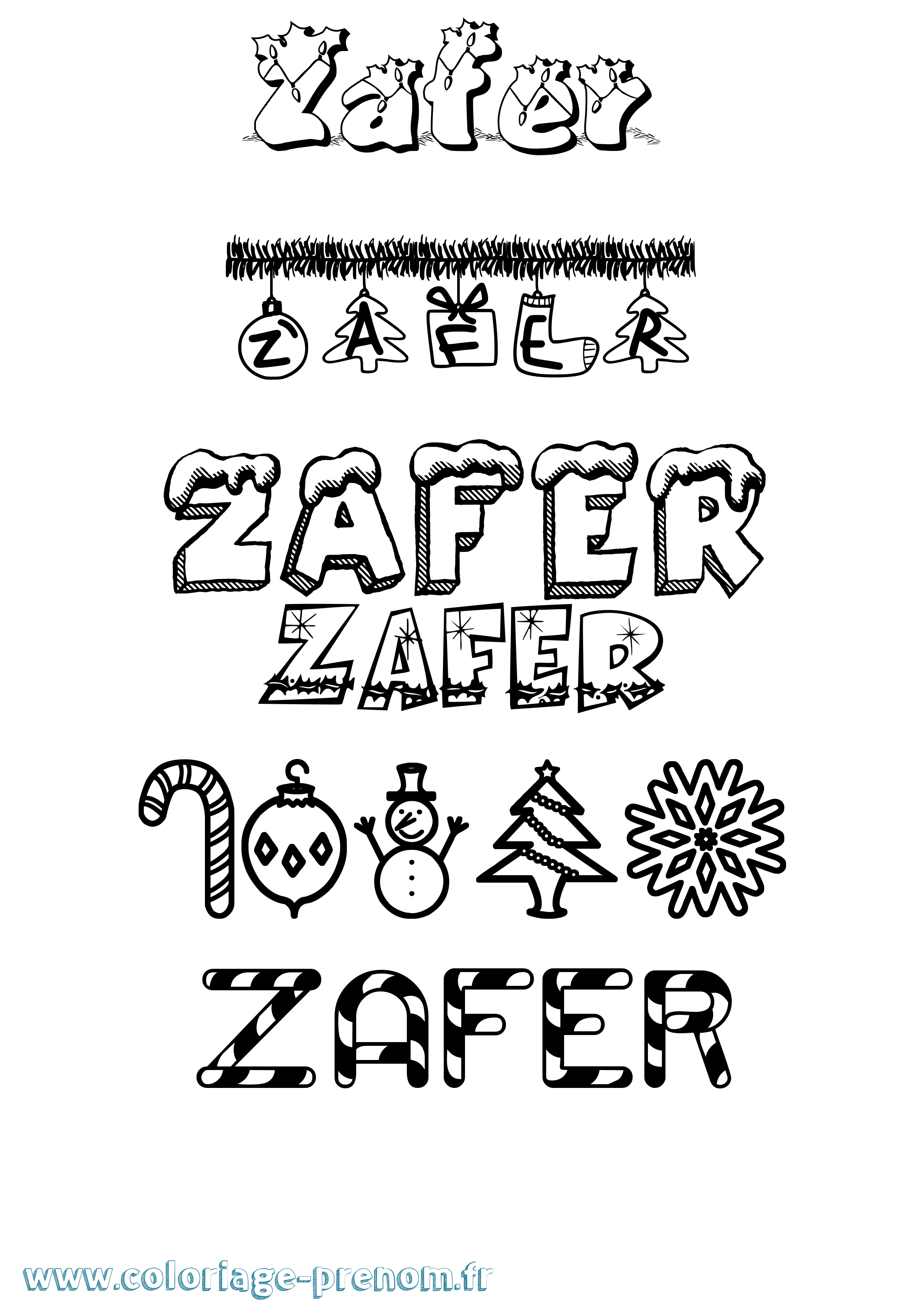 Coloriage Zafer Noël Coloriage prénom Zafer Noël