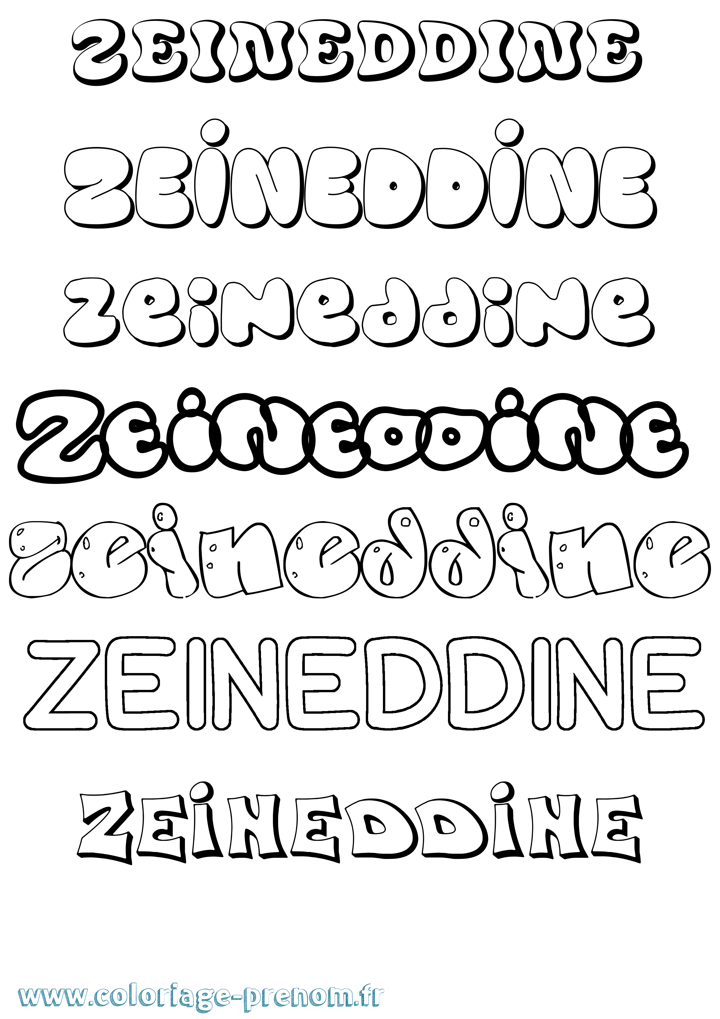 Coloriage Zeineddine Bubble Coloriage prénom Zeineddine Bubble