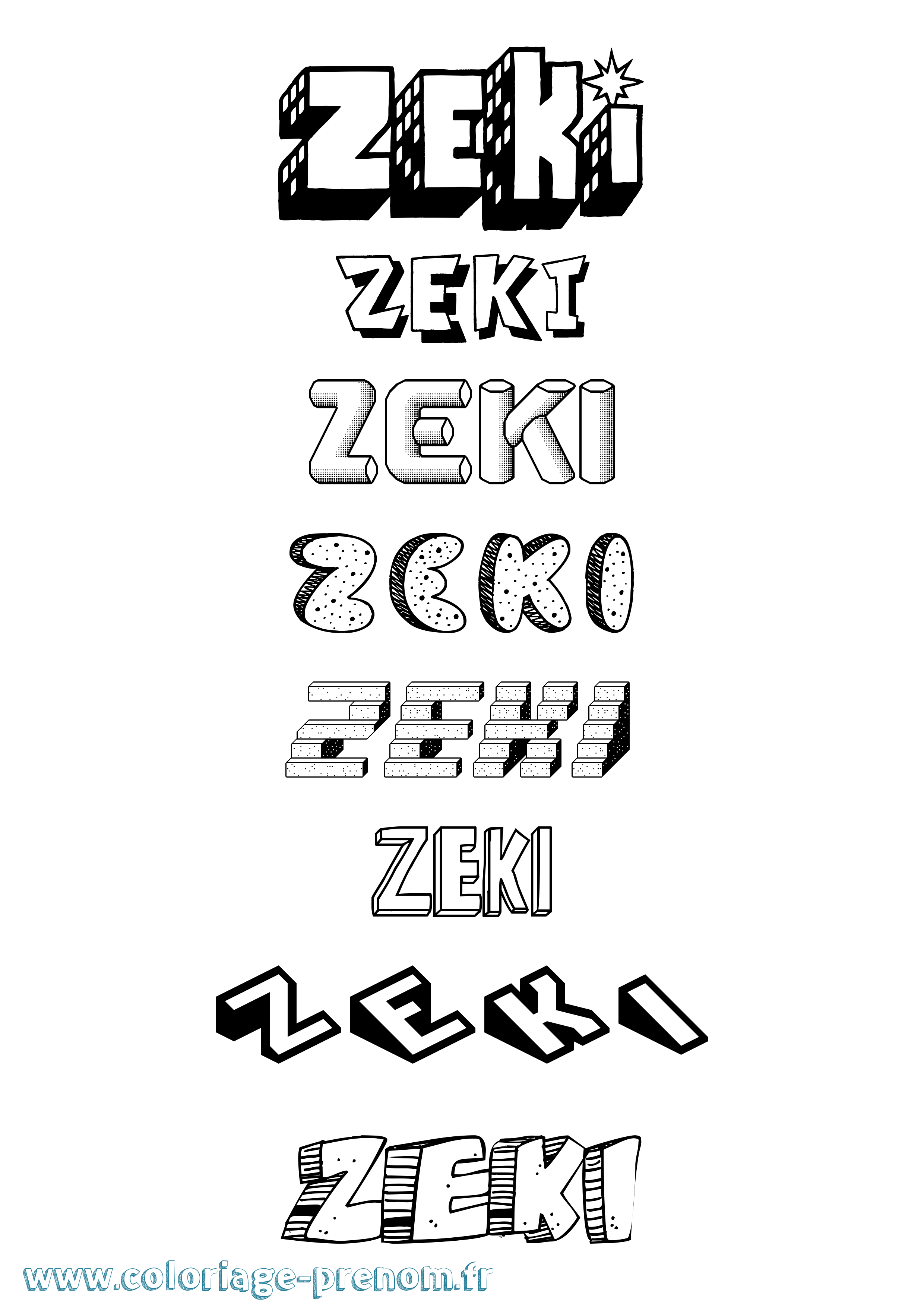 Coloriage Zeki Effet 3D Coloriage prénom Zeki Effet 3D
