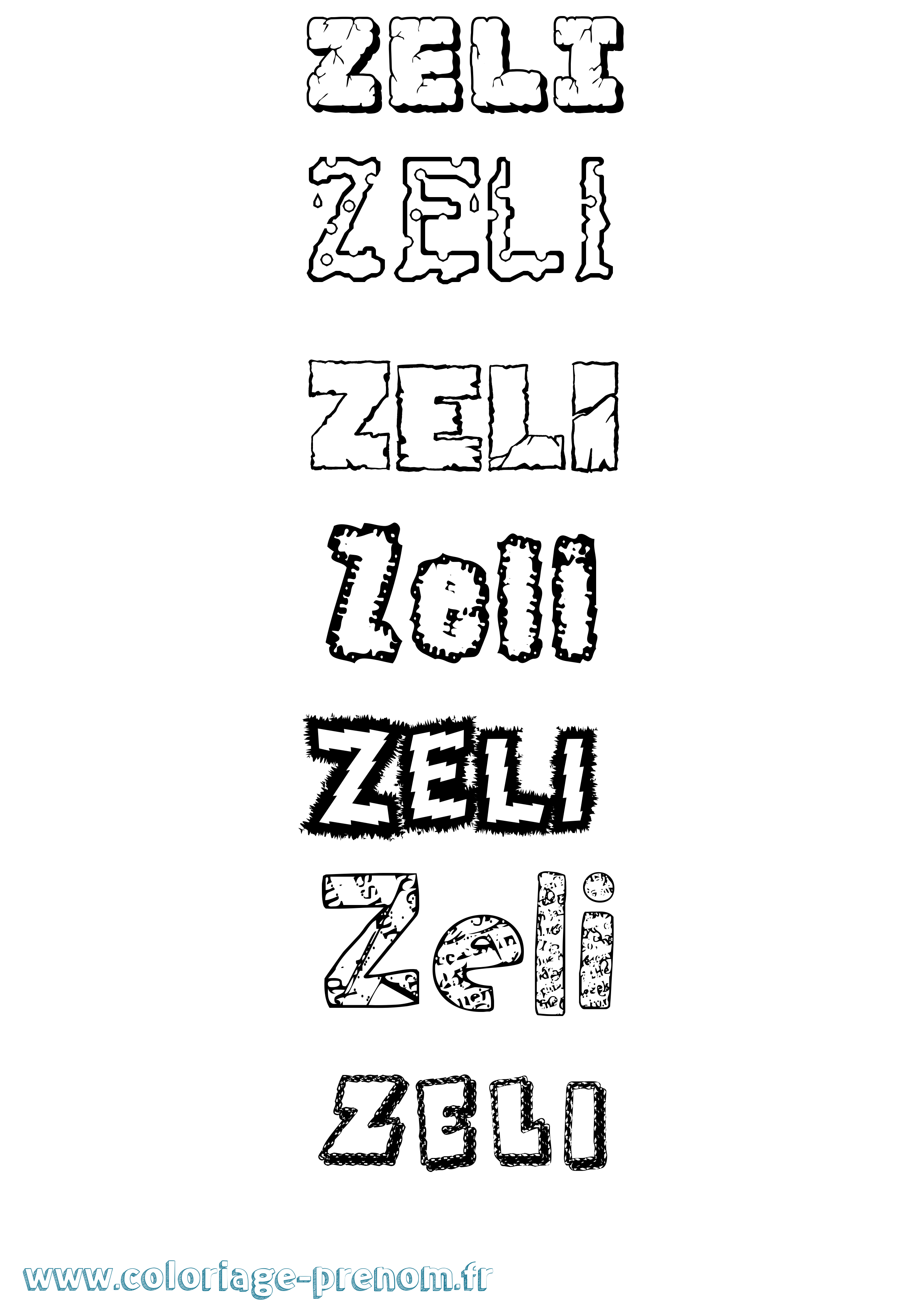 Coloriage Zeli Destructuré Coloriage prénom Zeli Destructuré