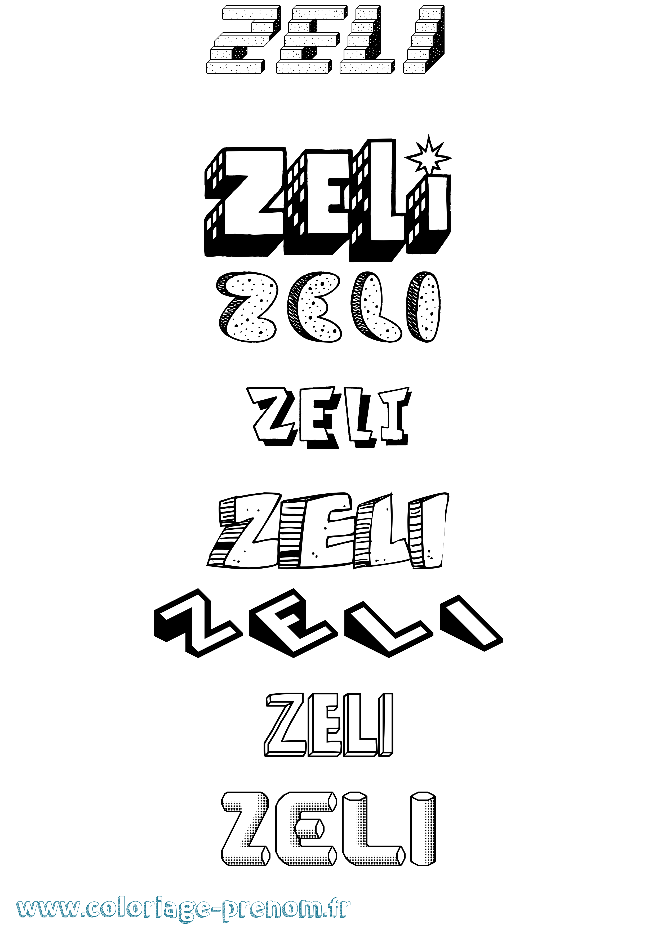 Coloriage Zeli Effet 3D Coloriage prénom Zeli Effet 3D