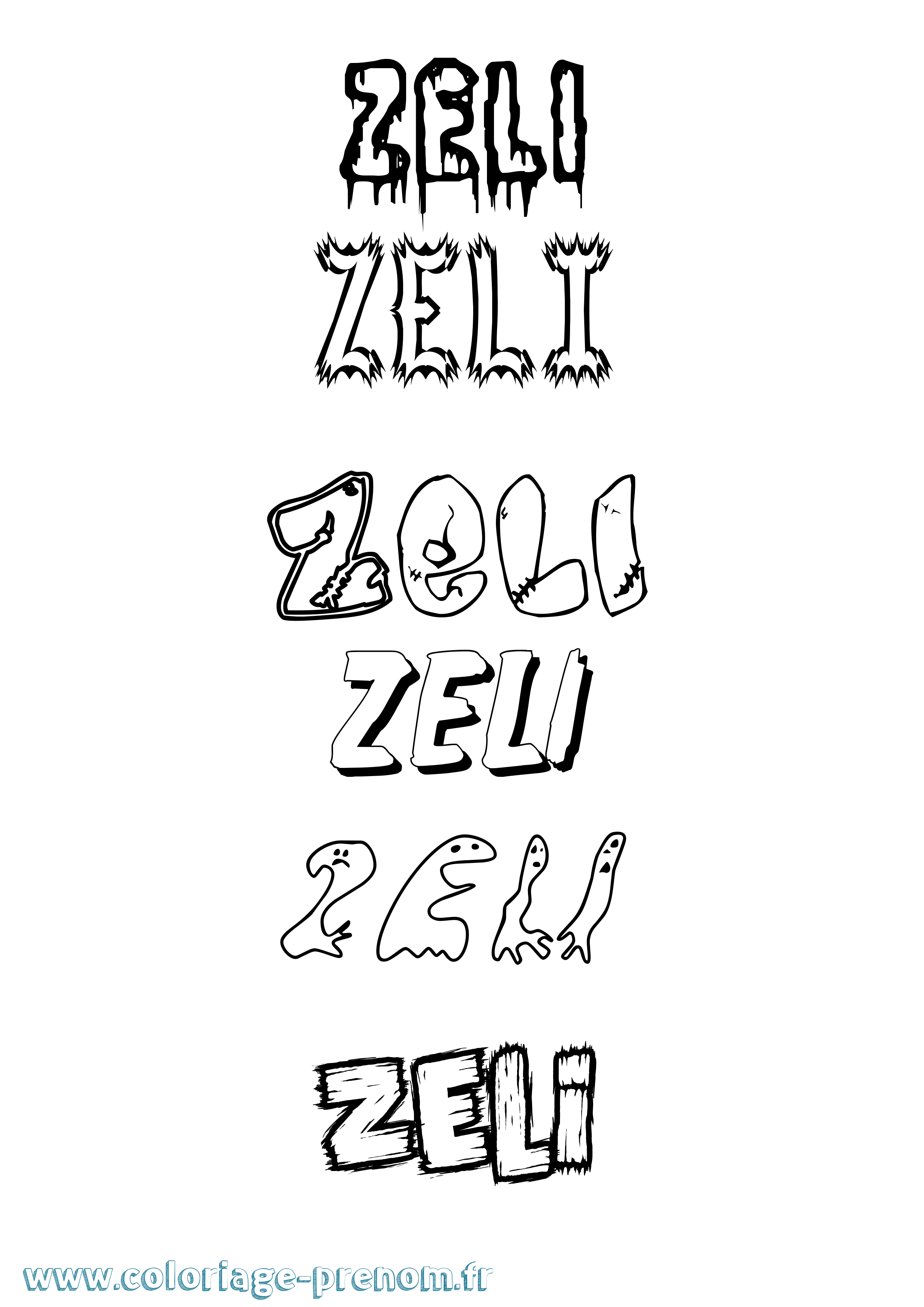 Coloriage Zeli Frisson Coloriage prénom Zeli Frisson