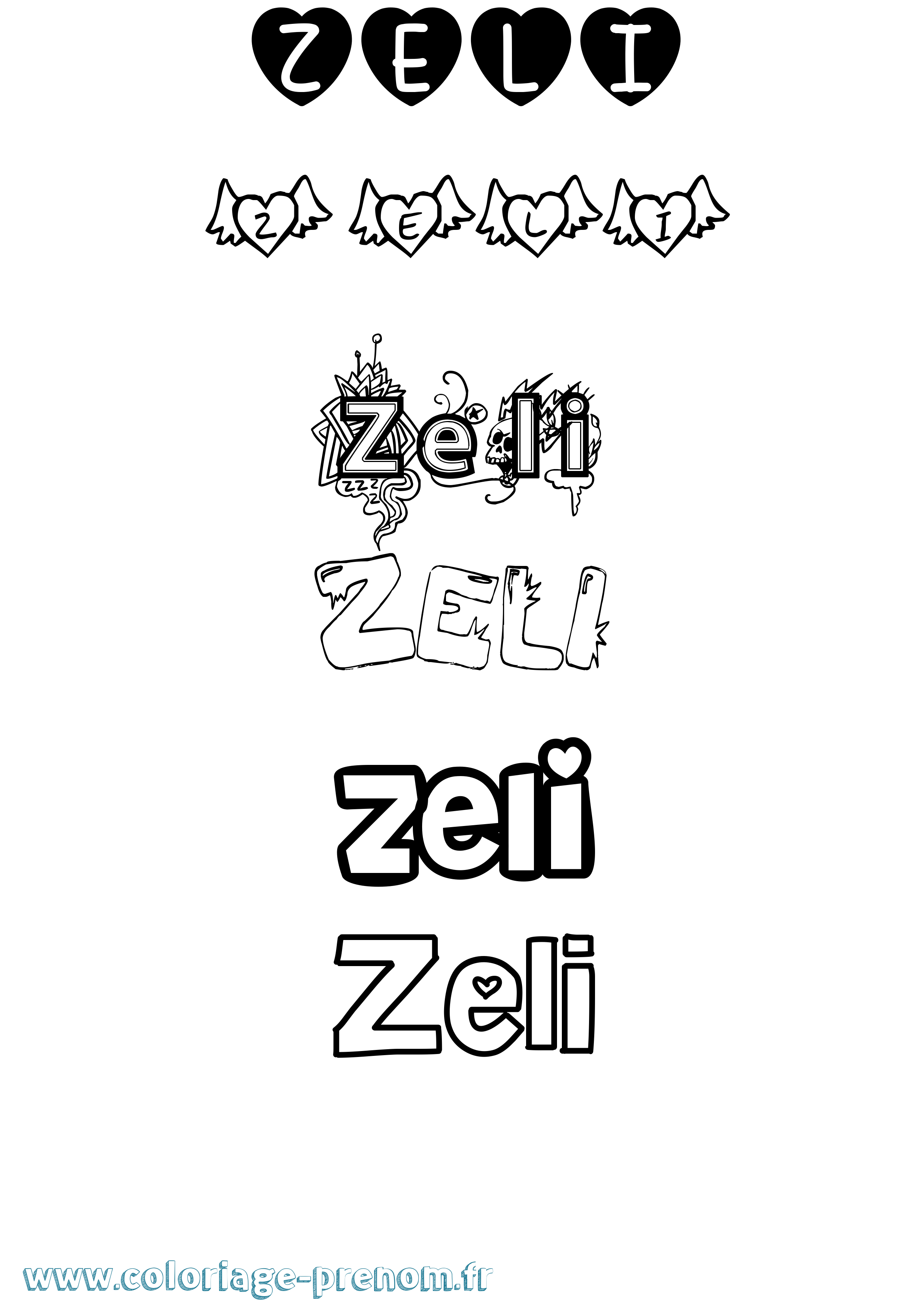Coloriage Zeli Girly Coloriage prénom Zeli Girly