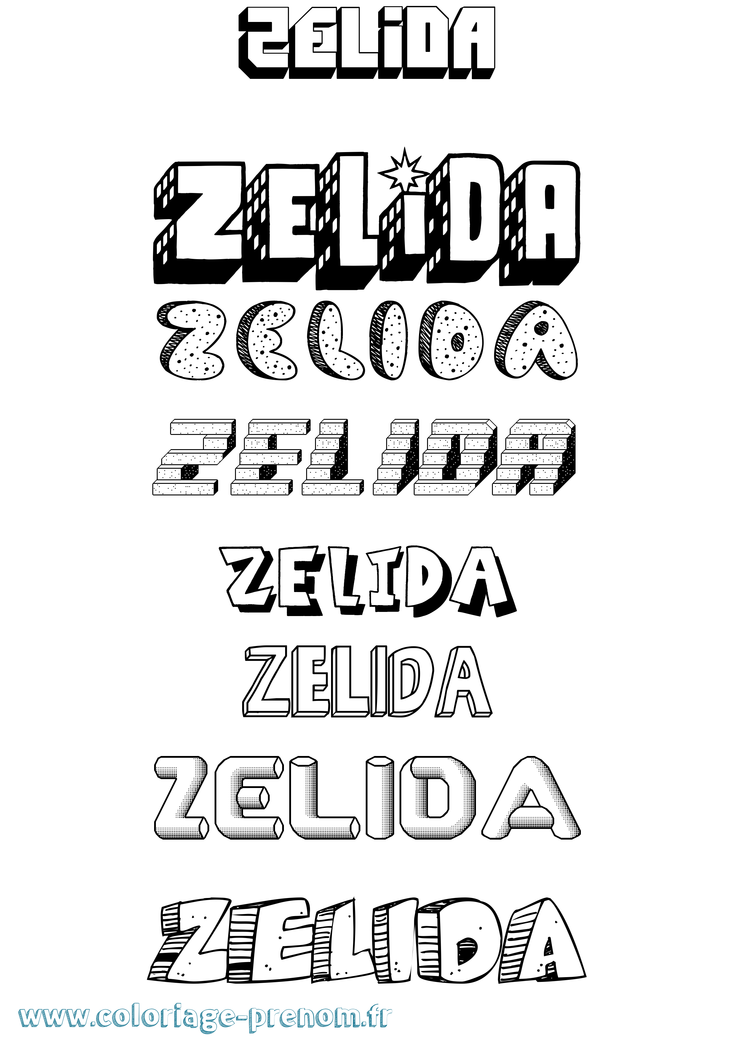 Coloriage Zelida Effet 3D Coloriage prénom Zelida Effet 3D