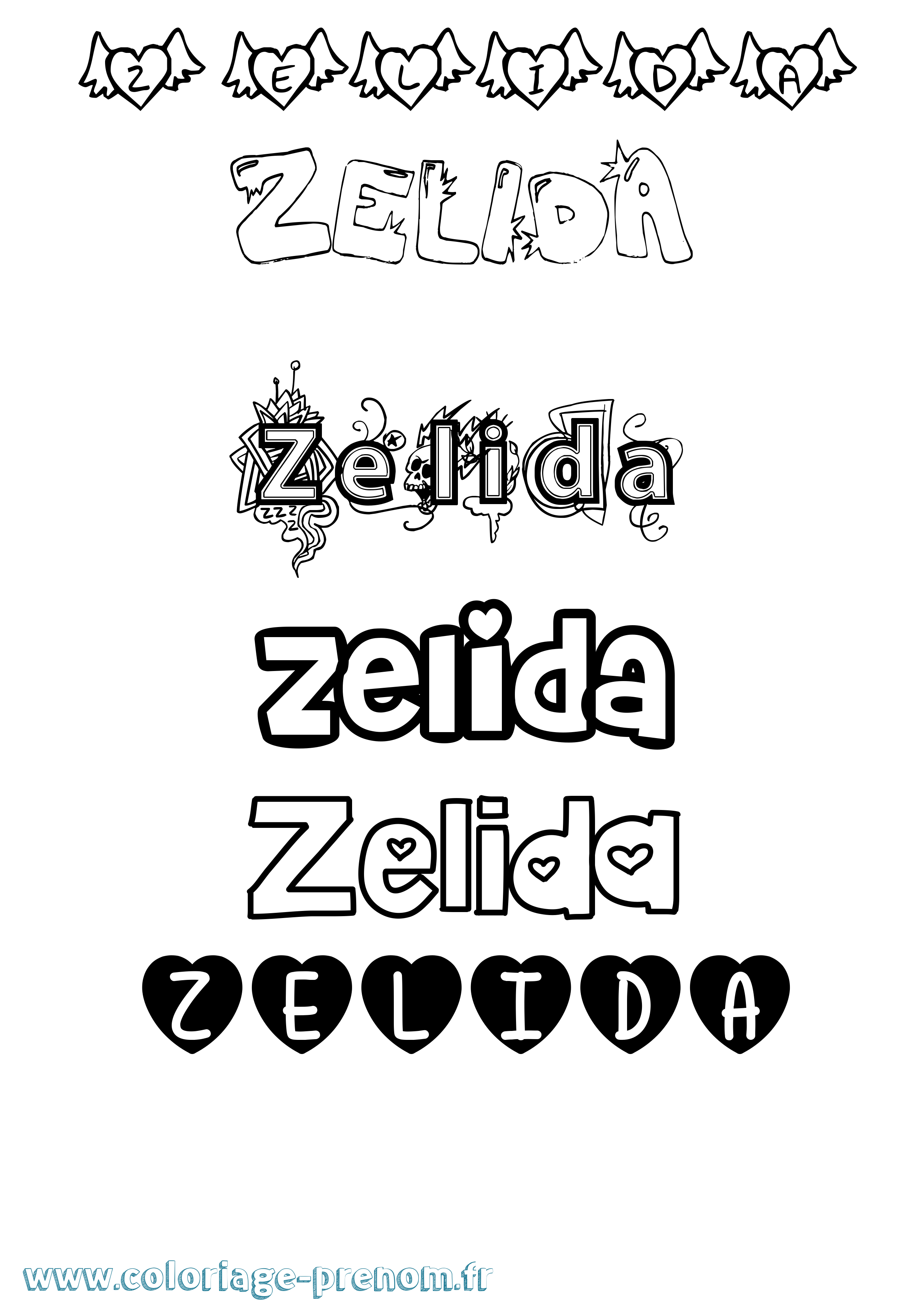 Coloriage Zelida Girly Coloriage prénom Zelida Girly