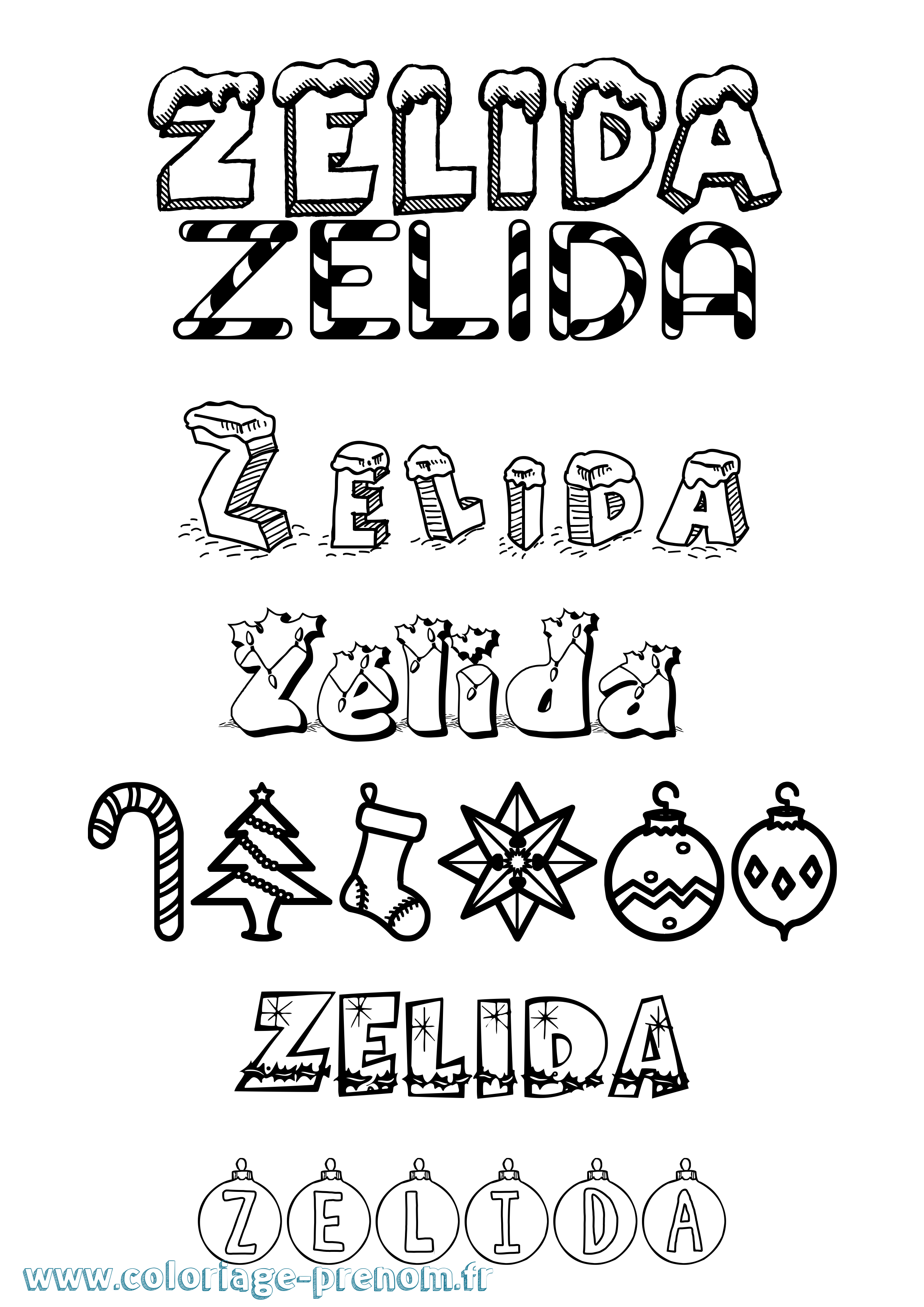 Coloriage Zelida Noël Coloriage prénom Zelida Noël