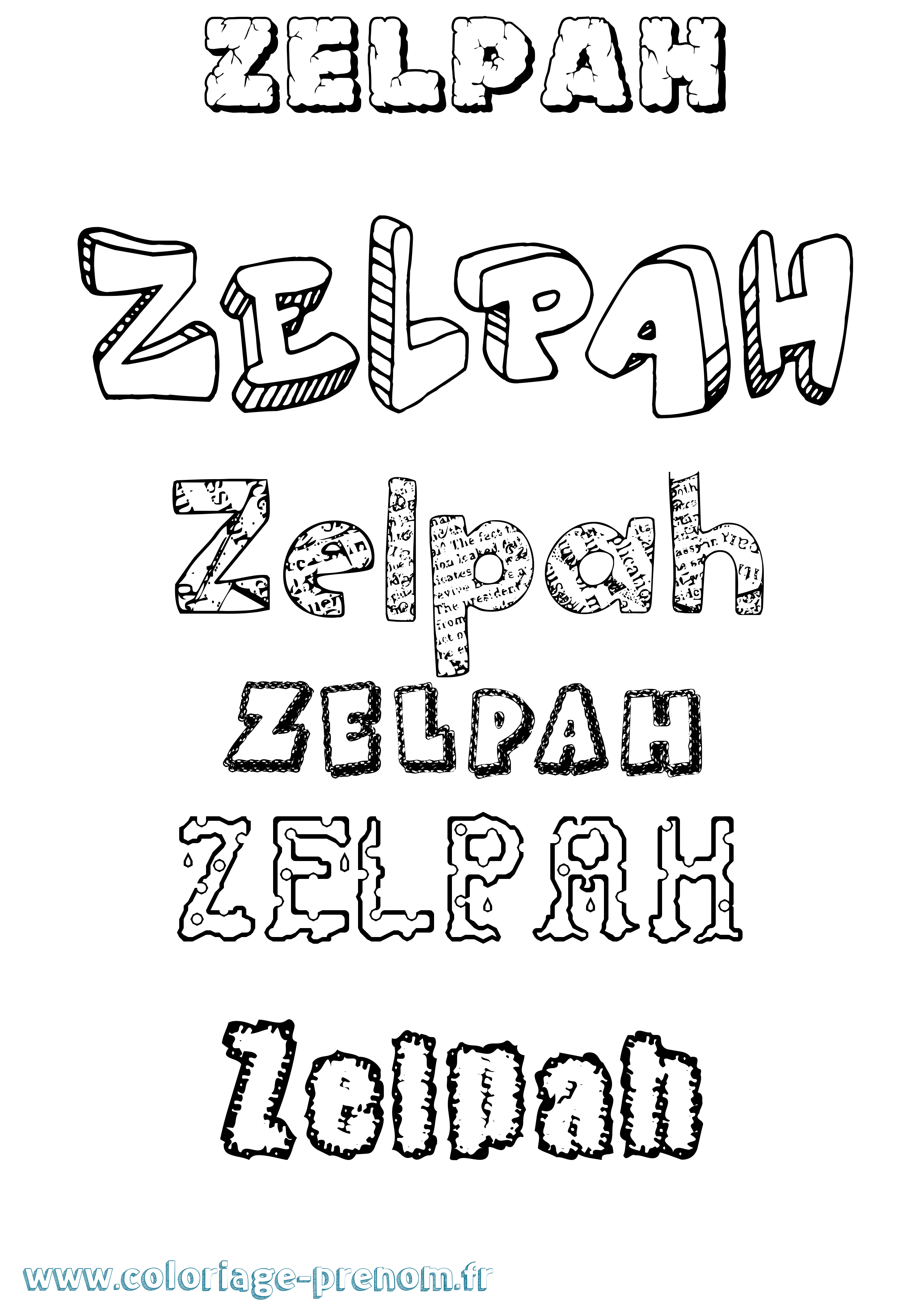Coloriage Zelpah Destructuré Coloriage prénom Zelpah Destructuré