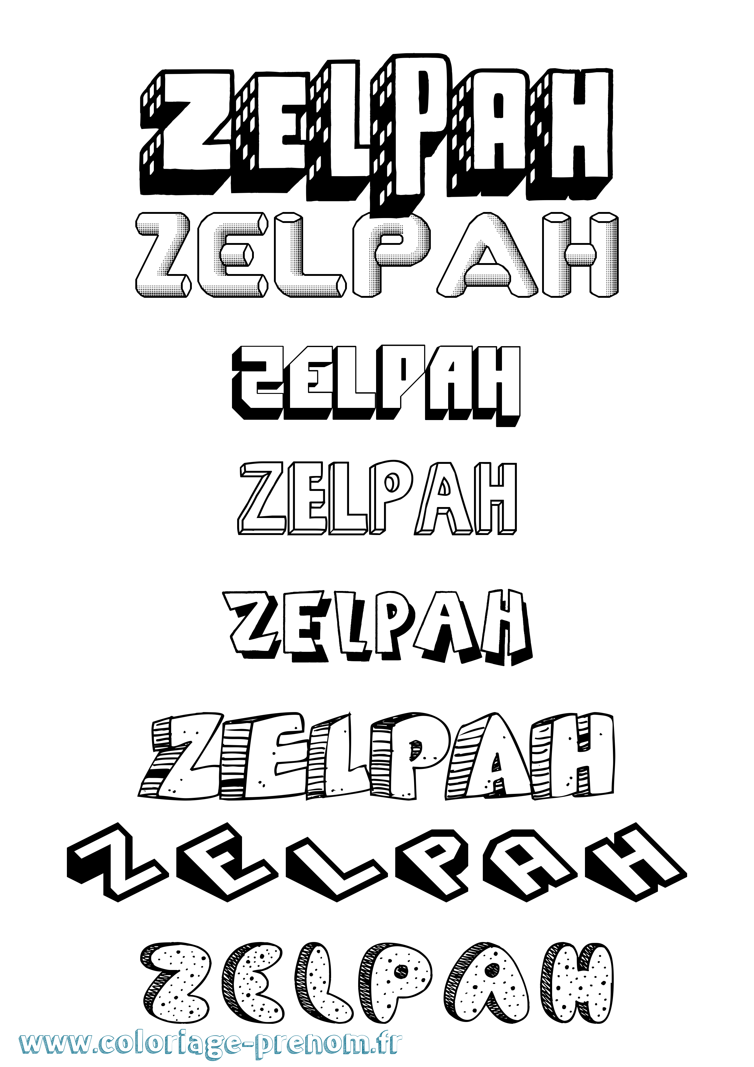 Coloriage Zelpah Effet 3D Coloriage prénom Zelpah Effet 3D