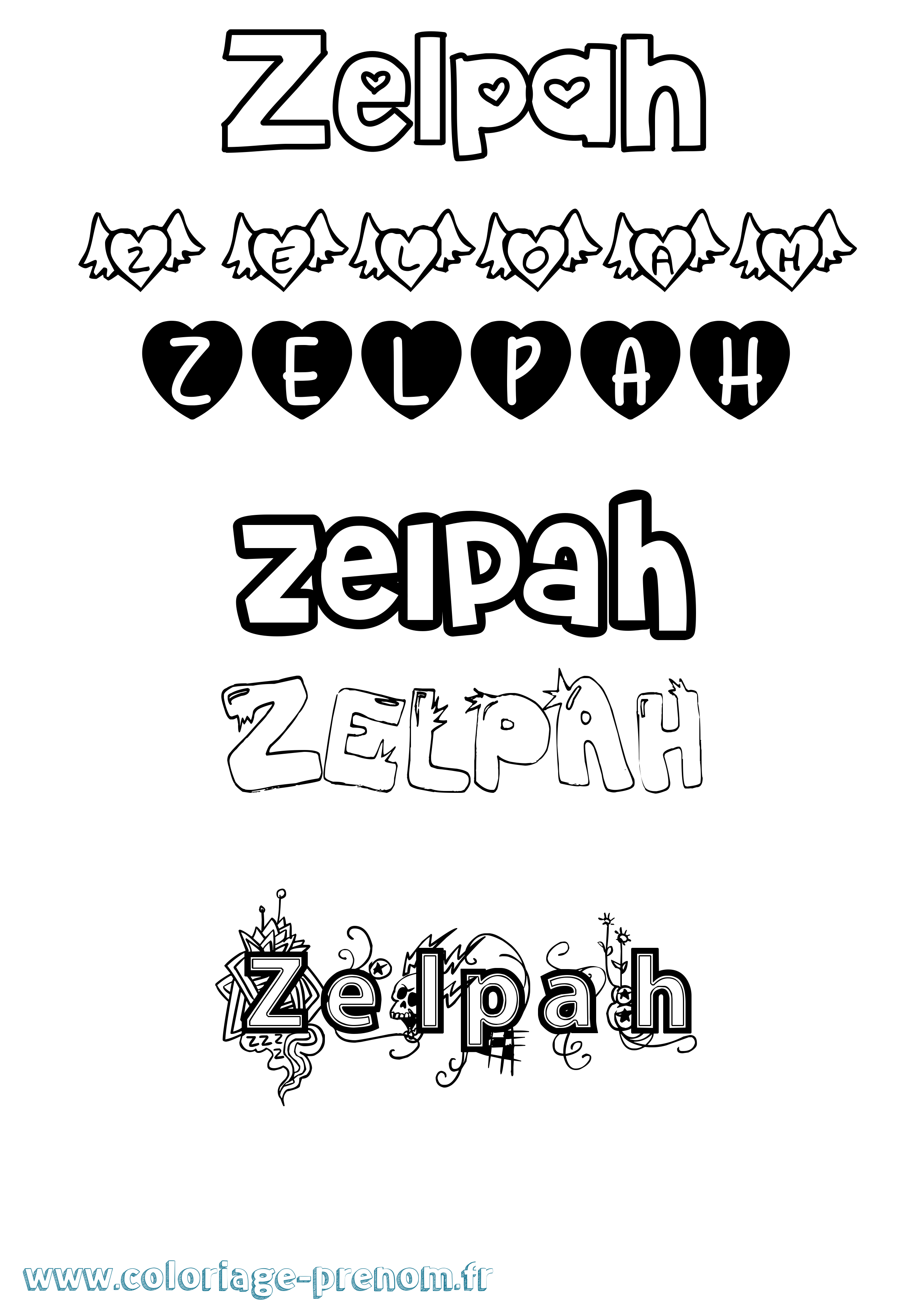 Coloriage Zelpah Girly Coloriage prénom Zelpah Girly
