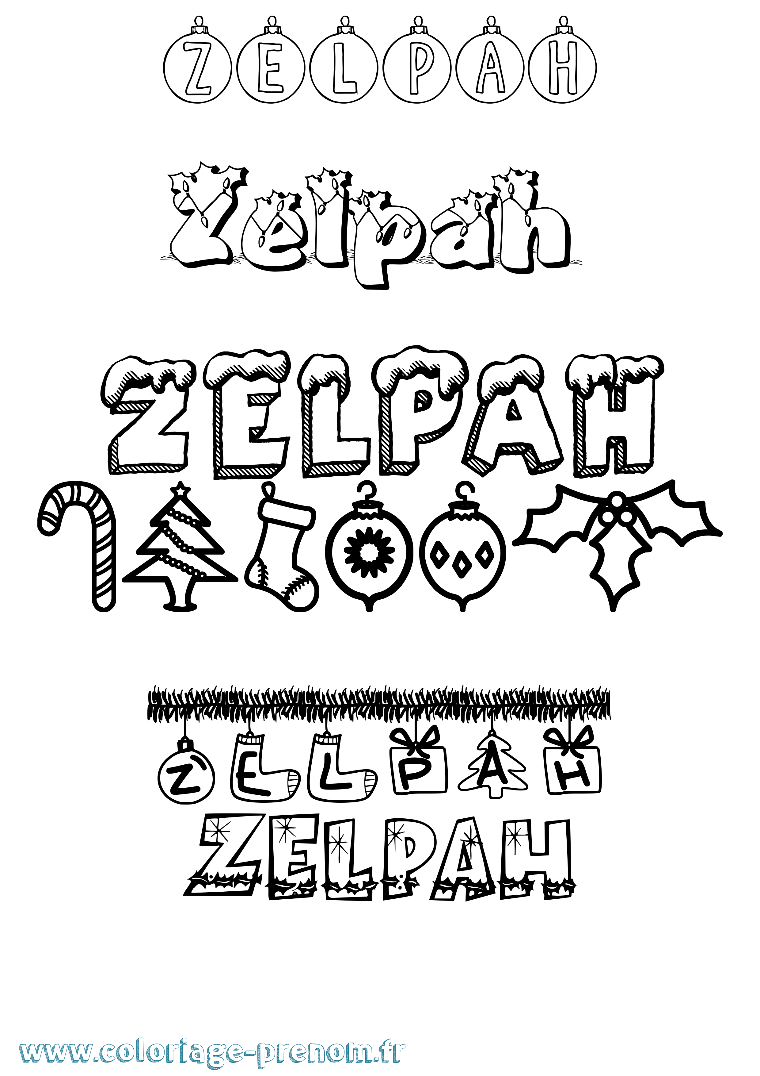 Coloriage Zelpah Noël Coloriage prénom Zelpah Noël