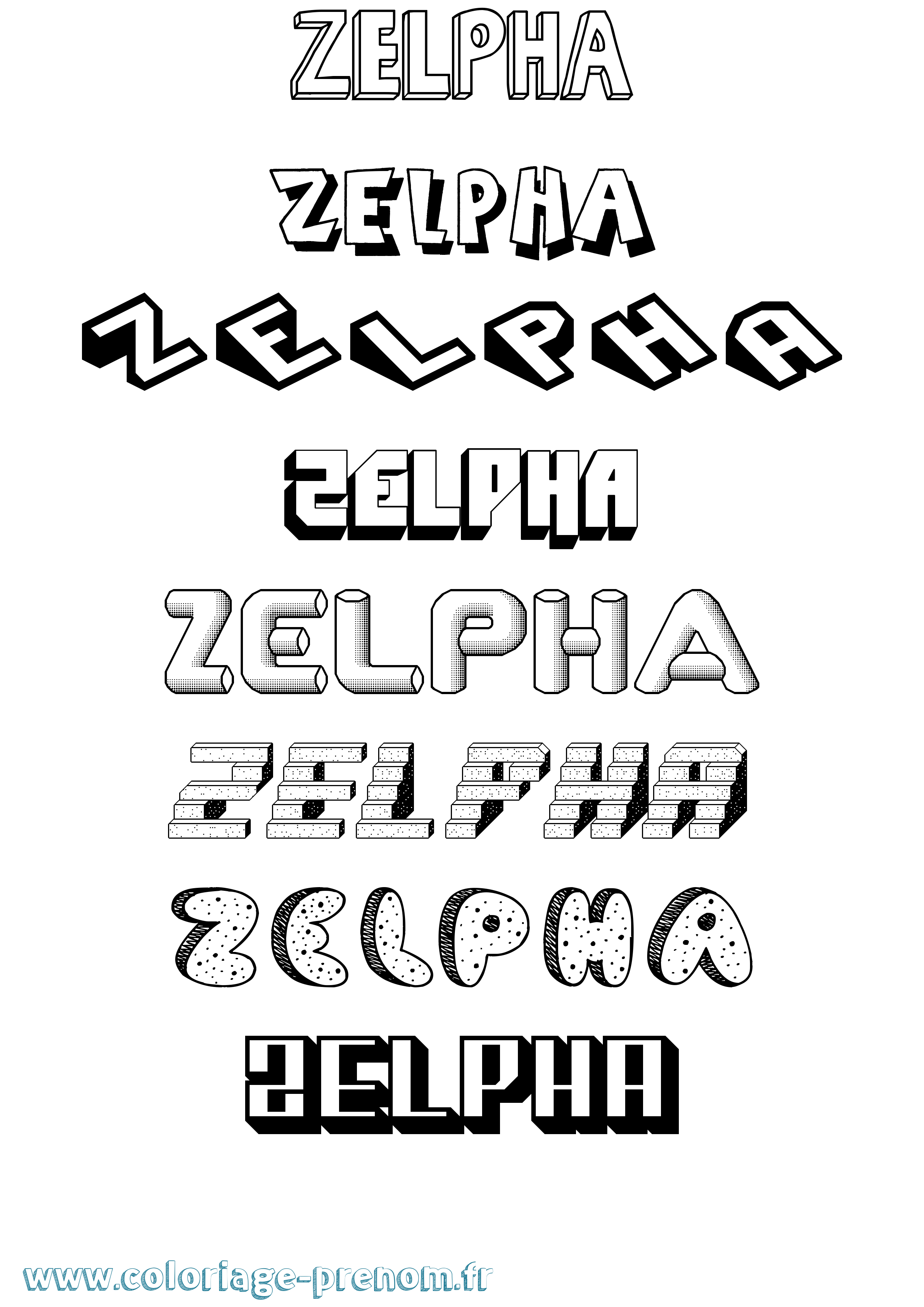 Coloriage Zelpha Effet 3D Coloriage prénom Zelpha Effet 3D